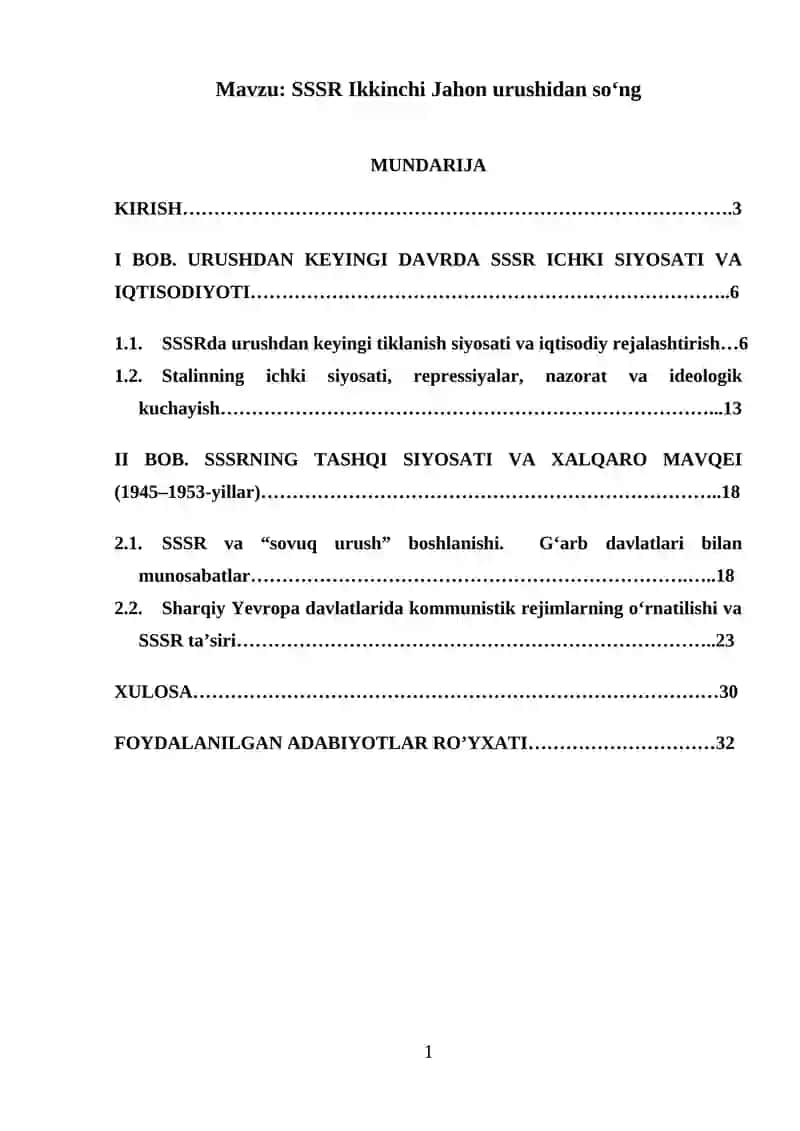 SSSR Ikkinchi Jahon urushidan so‘ng