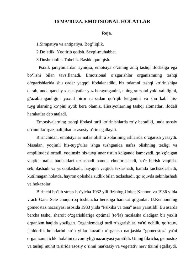 10-MA’RUZA. EMOTSIONAL HOLATLAR 1