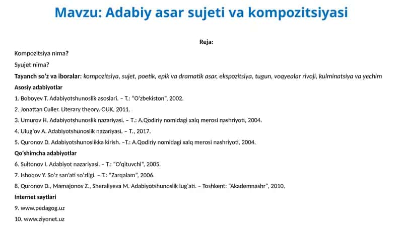 Adabiy asar sujeti va kompozitsiyasi 1