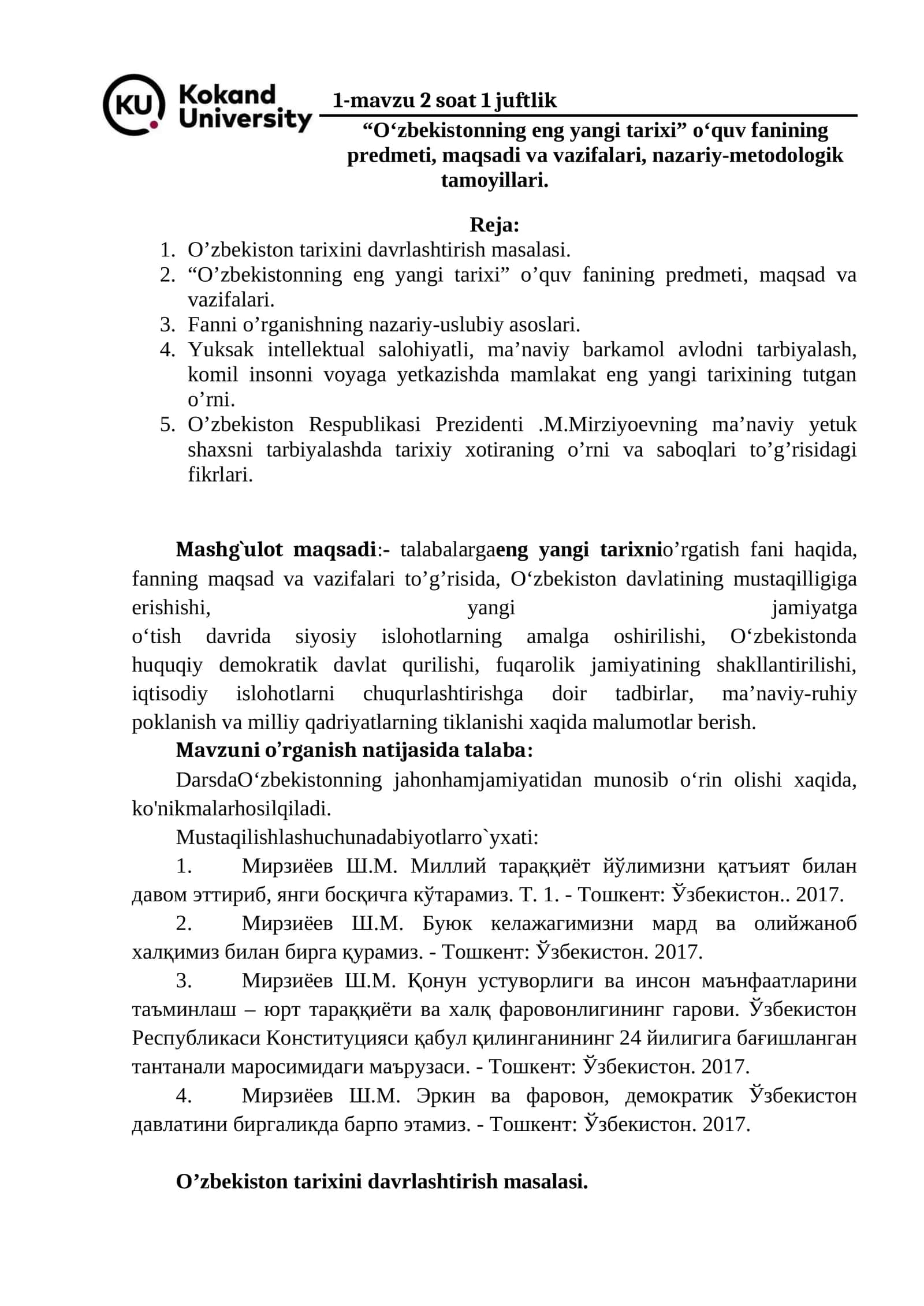 O‘zbekistonning eng yangi tarixi 1