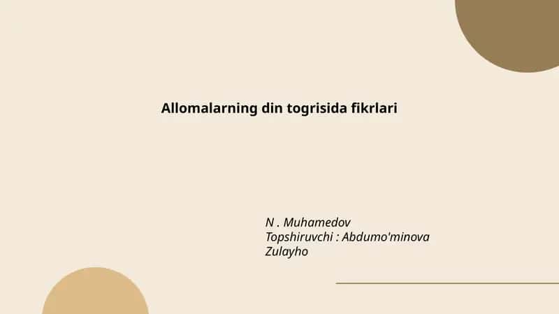 Allomalarning din togrisida fikrlari 1