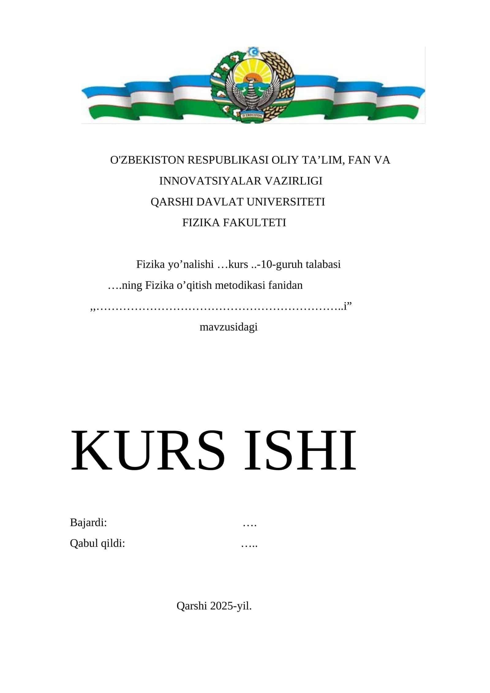 Kurs ish yuzi tayyor va sifatli ma'lumot 1