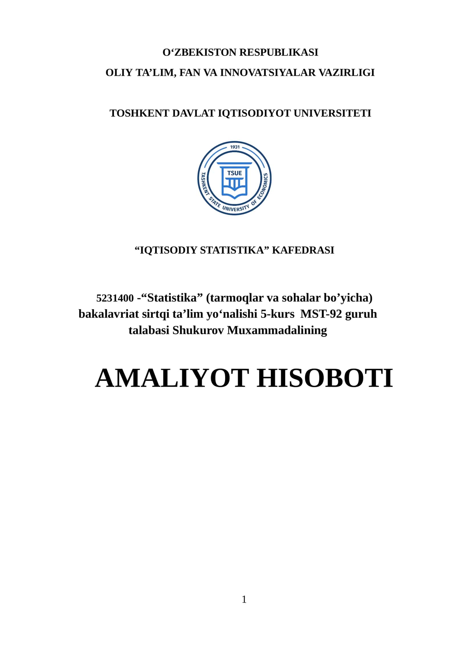 “ANGLESEY FOOD”. AMALIYOT HISOBOTI 1