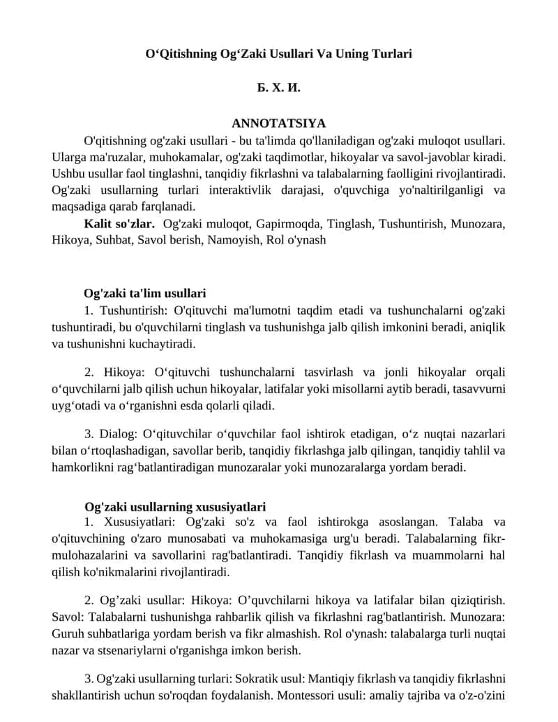 Og'zaki ta'lim usullari 1