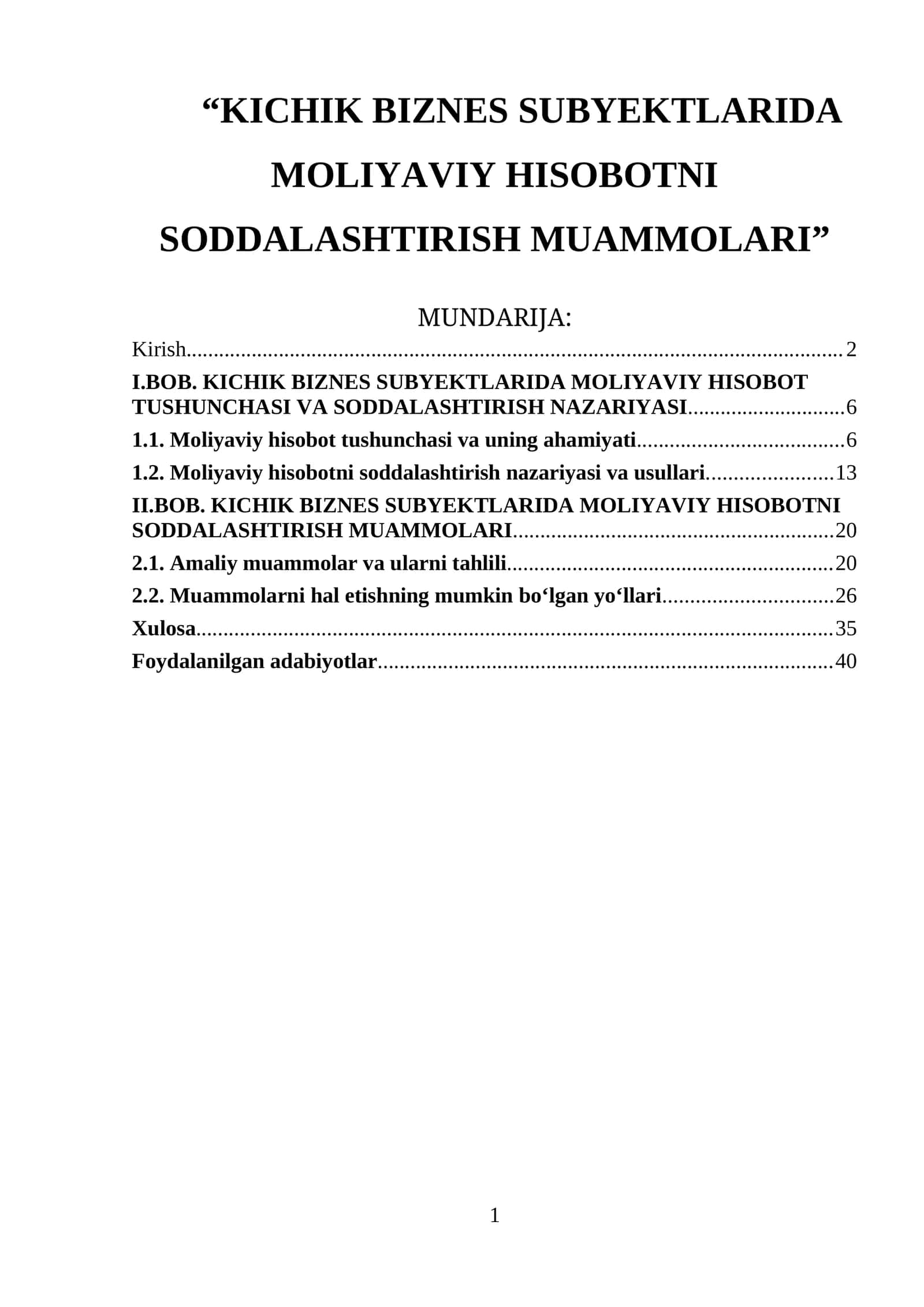 KICHIK BIZNES SUBYEKTLARIDA MOLIYAVIY HISOBOTNI SODDALASHTIRISH MUAMMOLARI 1