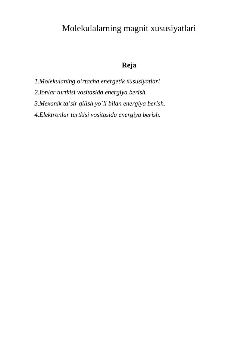 Molekulalarning magnit xususiyatlari 1