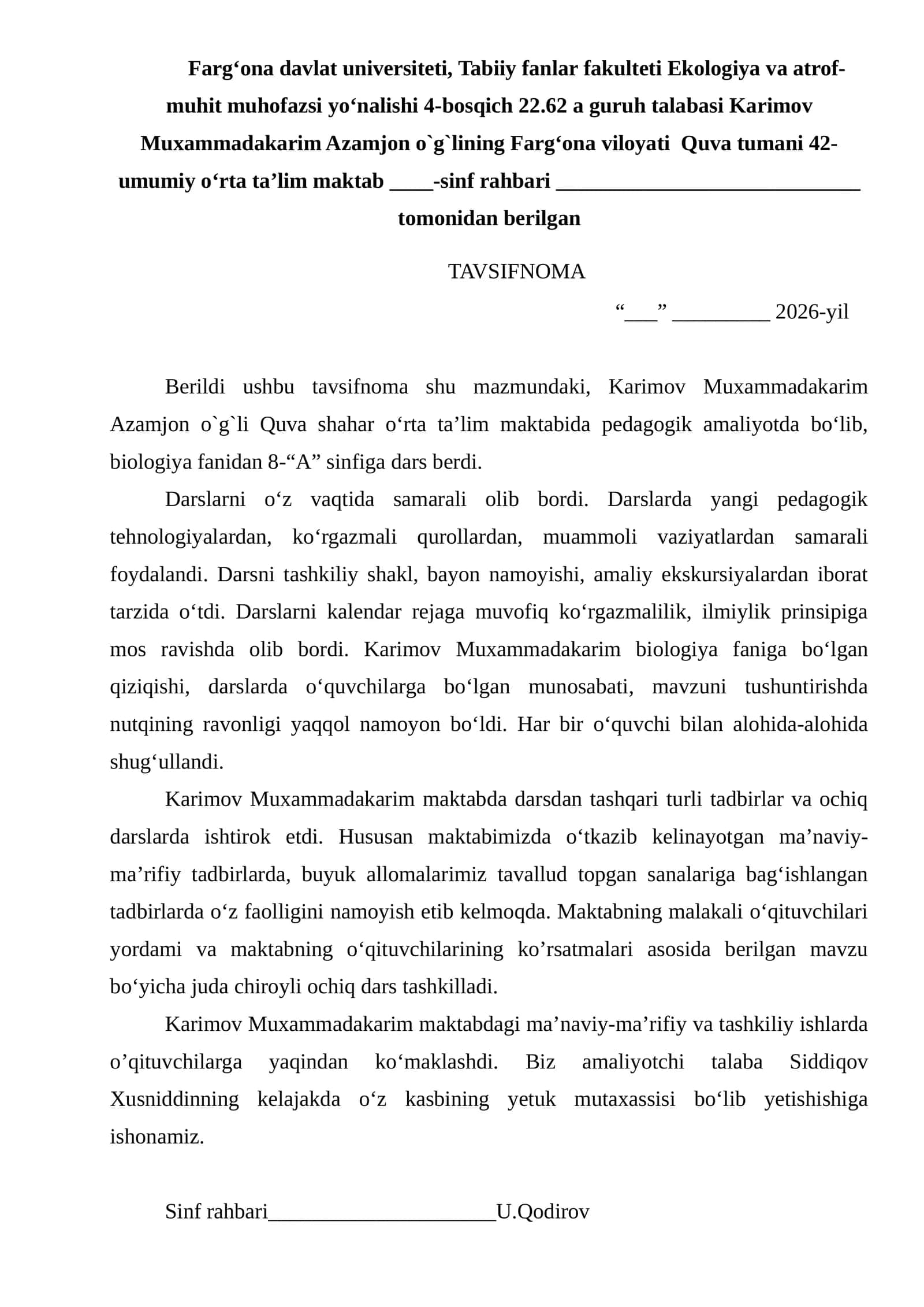 Sinf rahbaridan tavsiyanoma 1