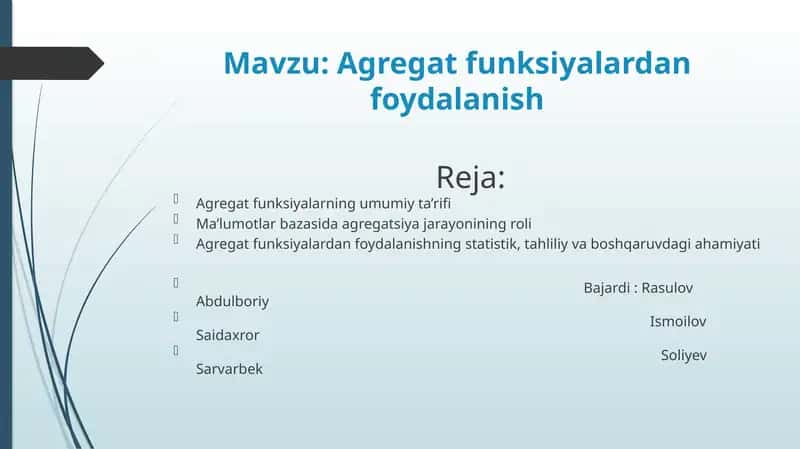 SQL Agregat funksiyalari 1