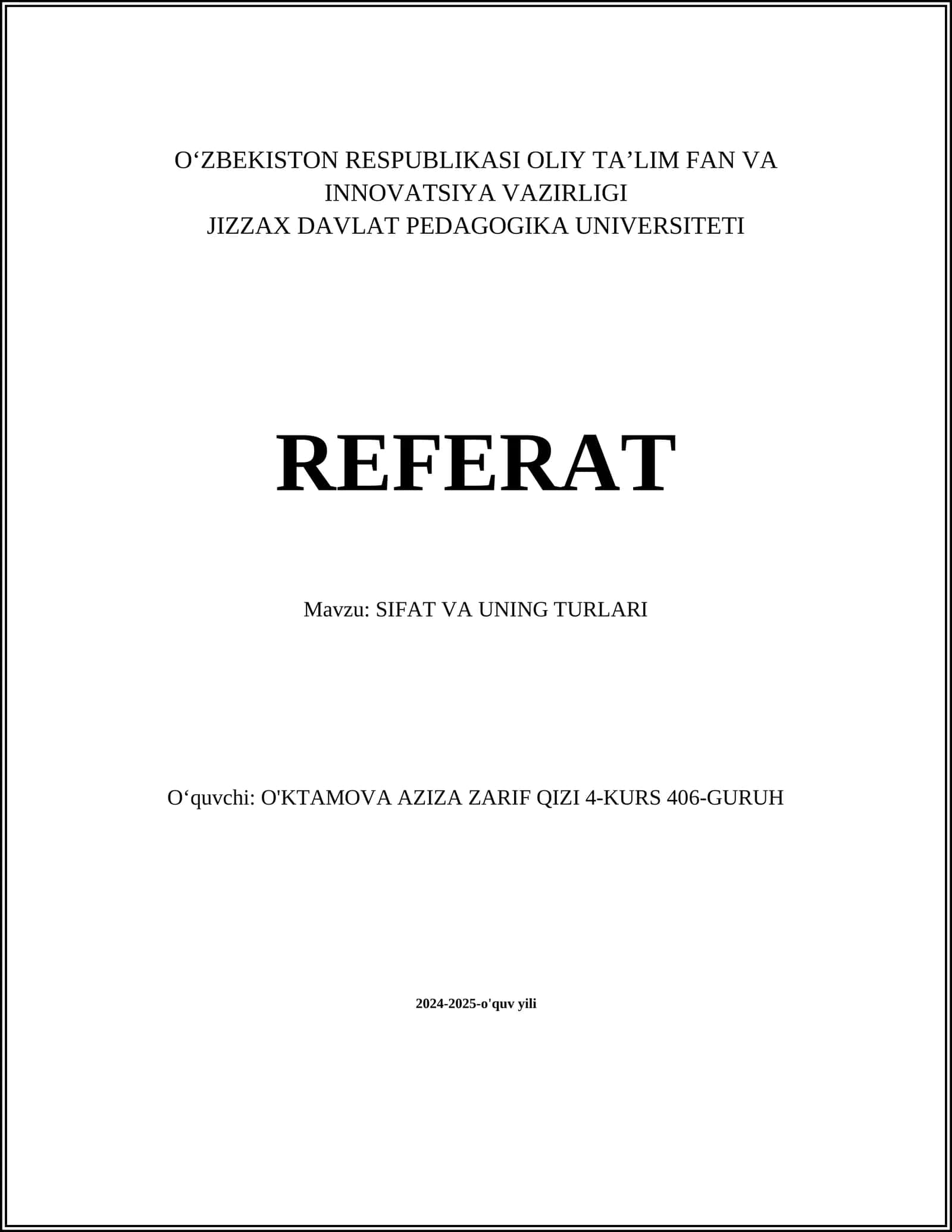 SIFAT VA UNING TURLARI 1
