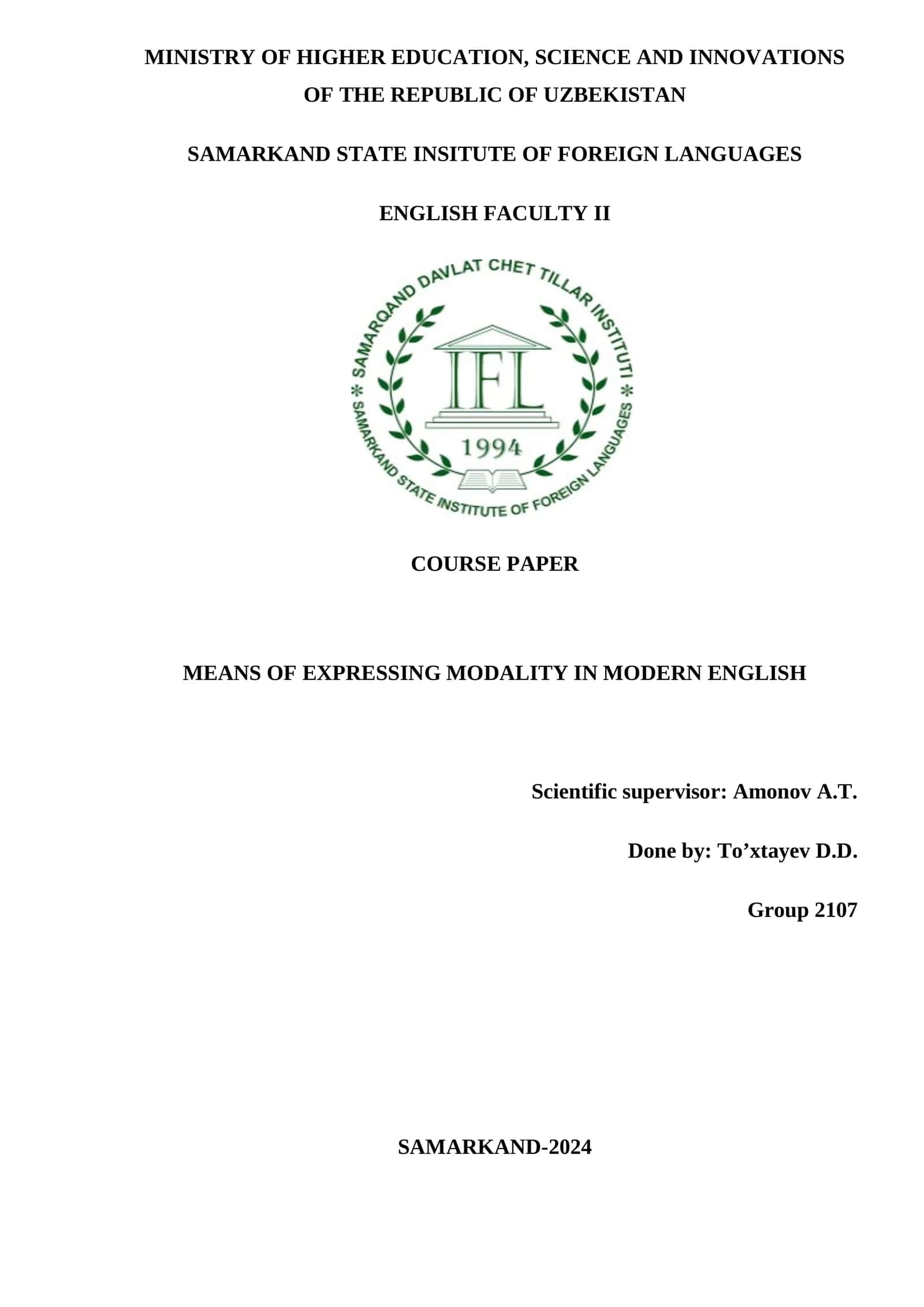 MEANS OF EXPRESSING MODALITY IN MODERN ENGLISH 1