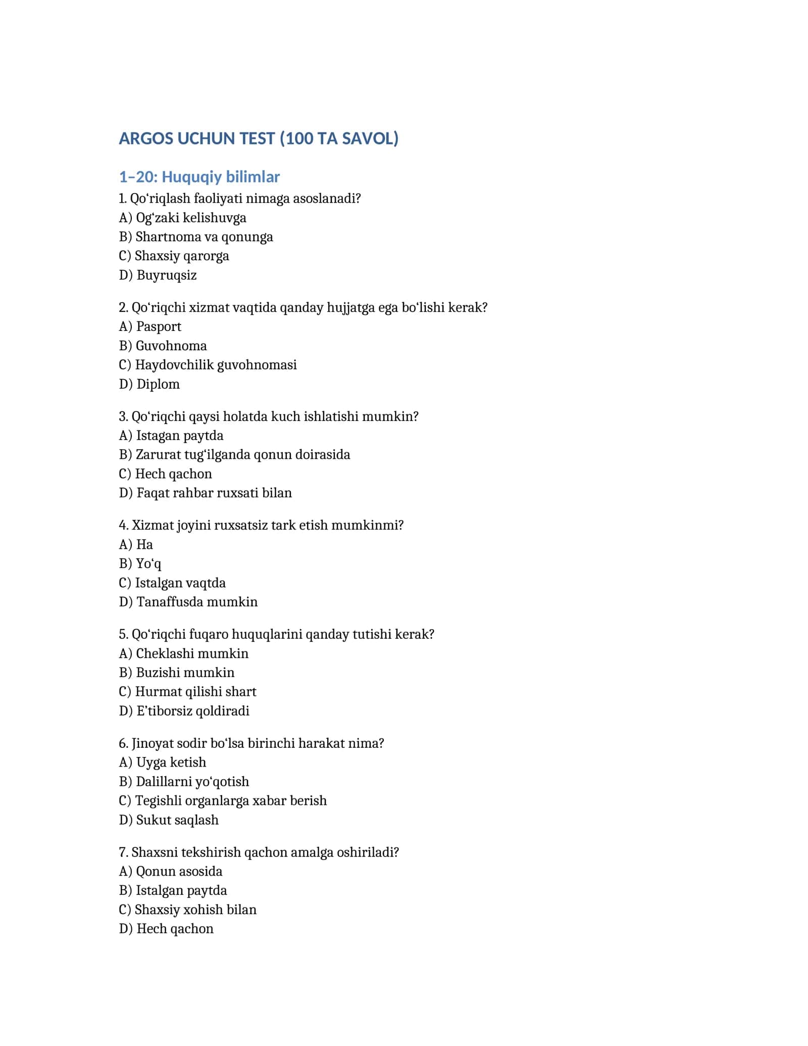 Argos uchun 100 talik test 1