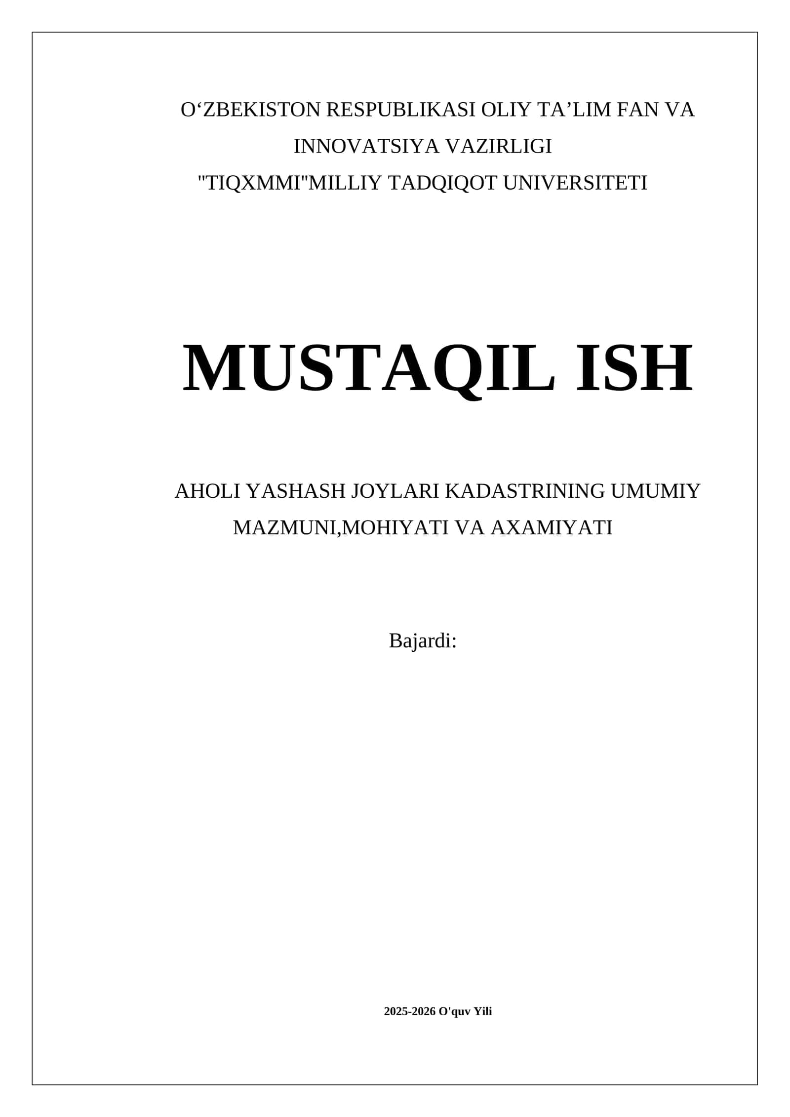 Aholi Yashash Joylari Kadastrining Umumiy Mazmuni, Mohiyati Va Axamiyati 1