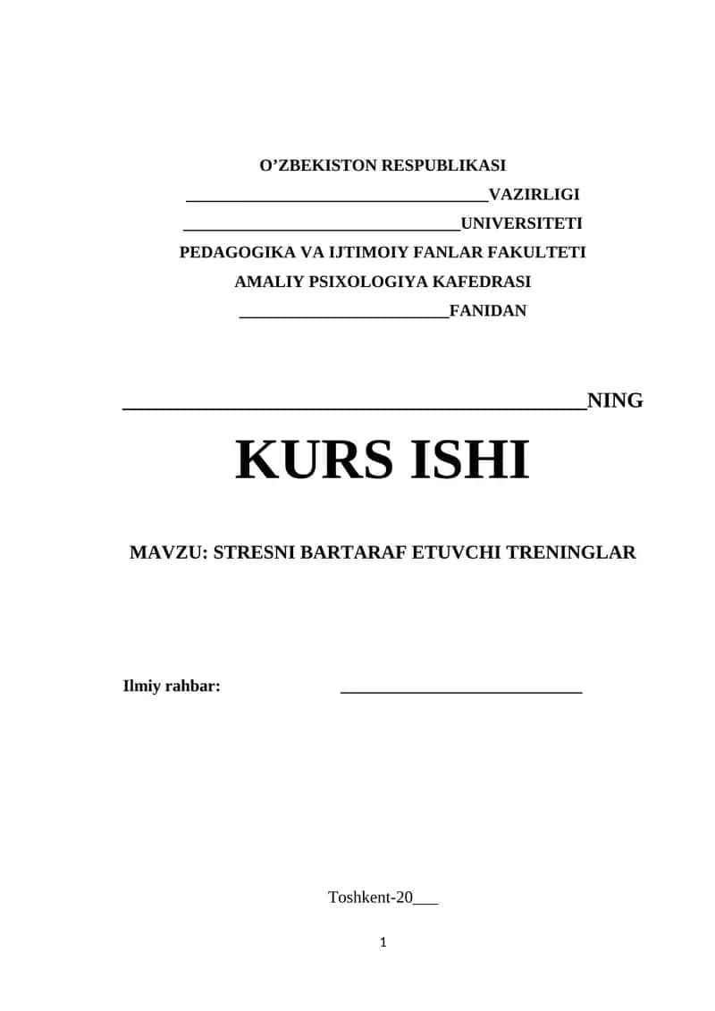 STRESNI BARTARAF ETUVCHI TRENINGLAR 1