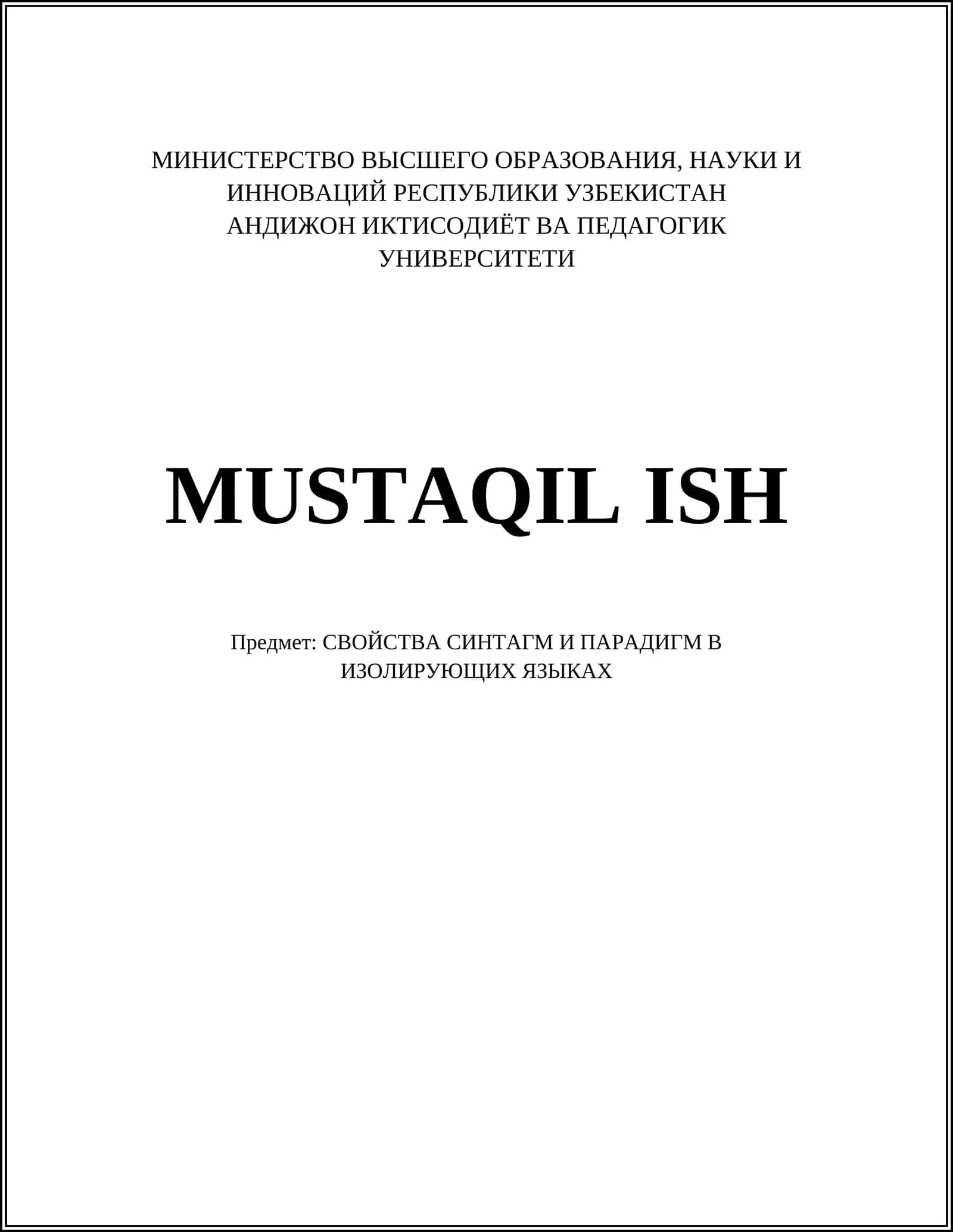MUSTAQIL ISH 1