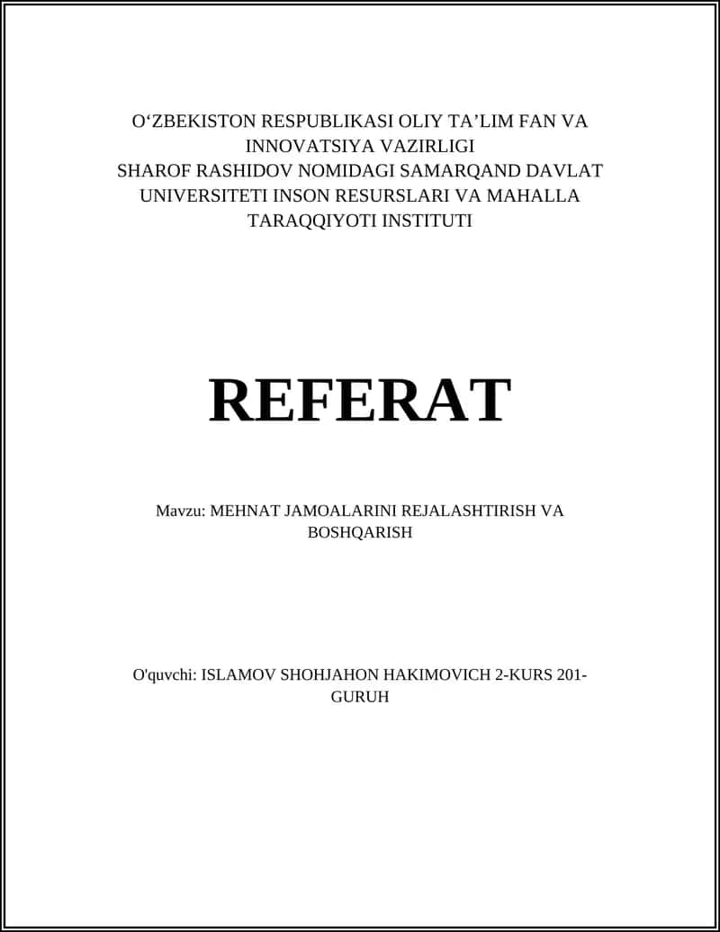 MEHNAT JAMOALARINI REJALASHTIRISH VA BOSHQARISH 1