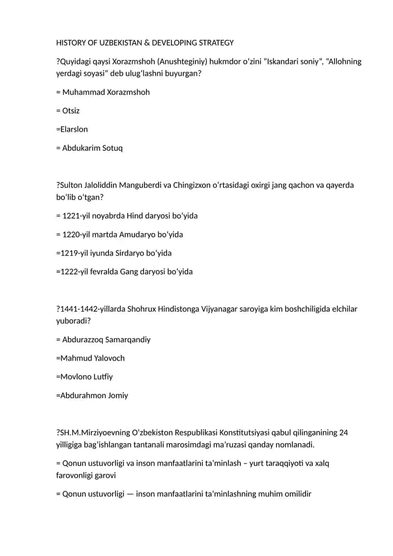 HISTORY OF UZBEKISTAN & DEVELOPING STRATEGY 1