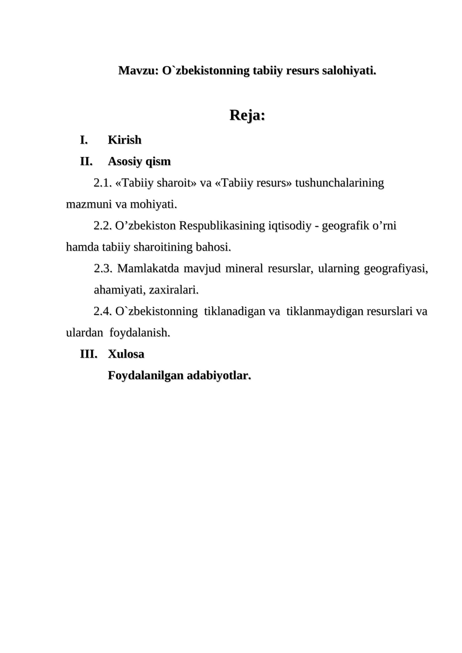 O`zbekistonning tabiiy resurs salohiyati 1