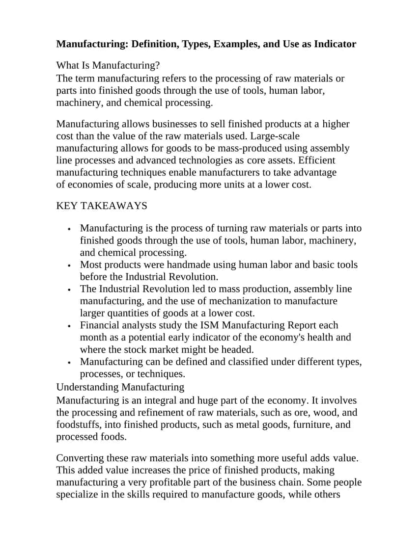 Manufacturing: Definition, Types, Examples, and Use as Indicator 1