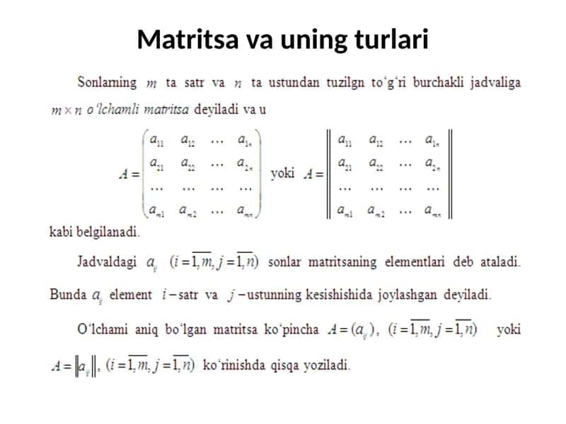 Matritsa va uning turlari 1