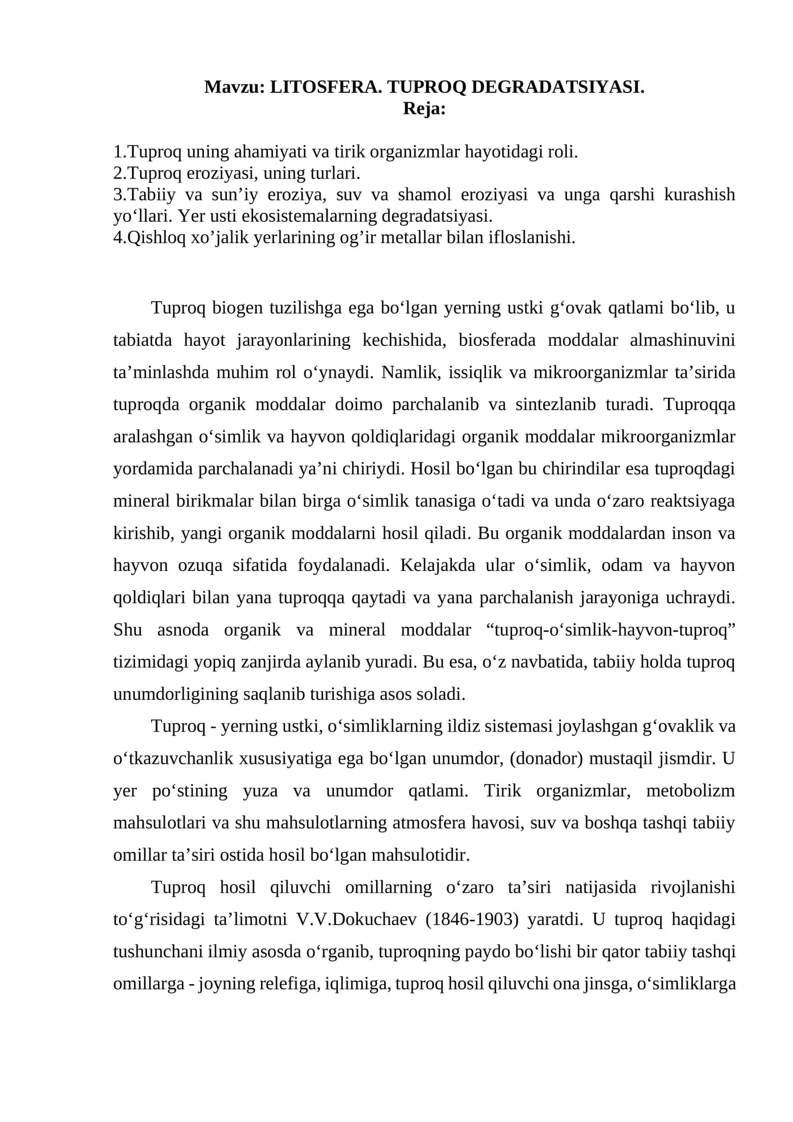 LITOSFERA. TUPROQ DEGRADATSIYASI 1