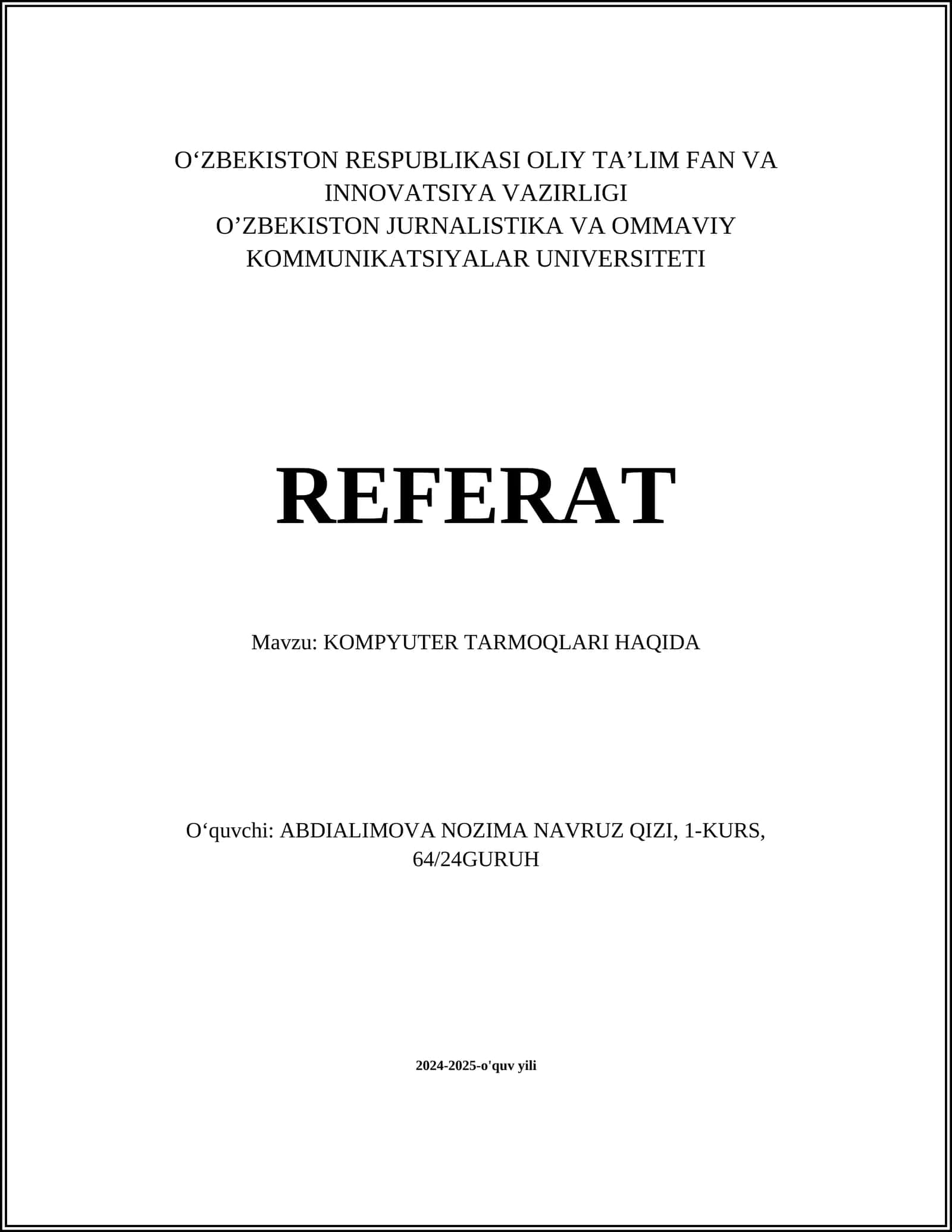 KOMPYUTER TARMOQLARI HAQIDA 1