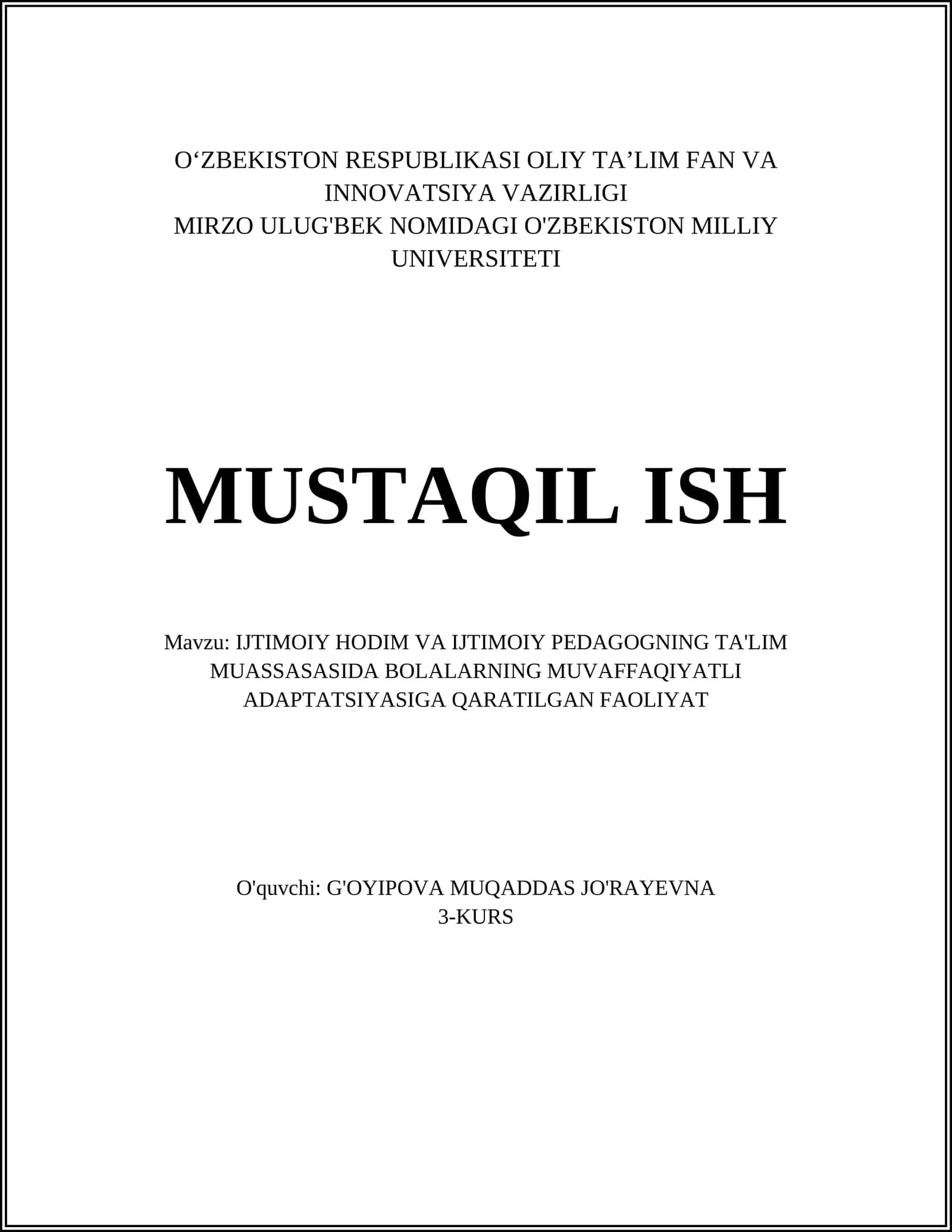 Ijtimoiy hodim va ijtimoiy pedagogning ta'lim muassasasida bolalarning muvaffaqiyatli adaptatsiyasiga qaratilgan faoliyat 1