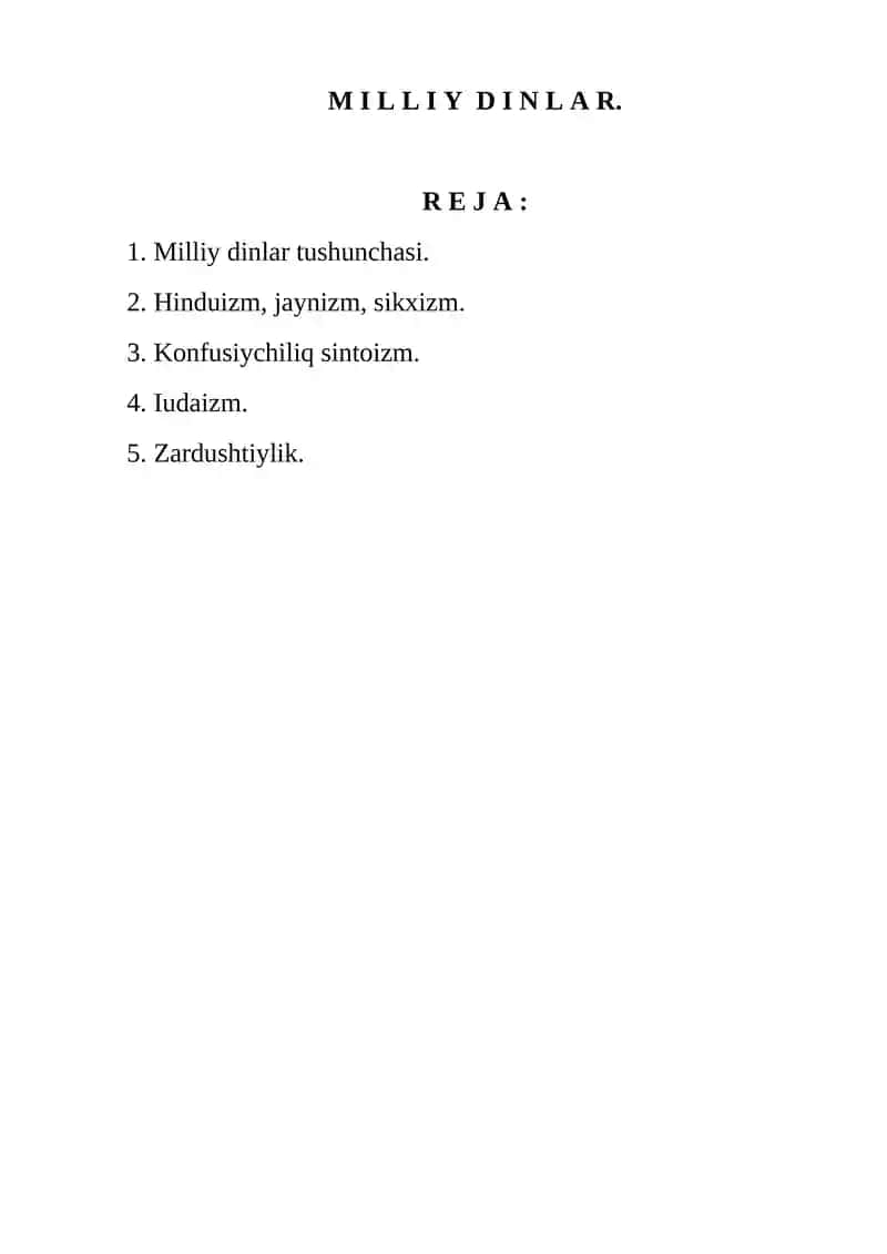 Milliy dinlar tushunchasi