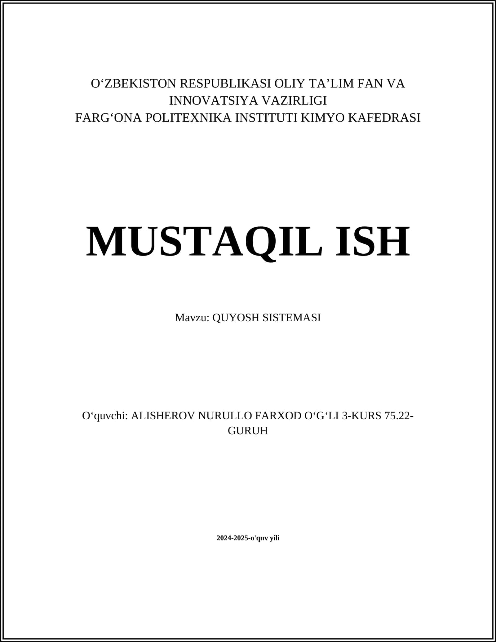 QUYOSH SISTEMASI 1
