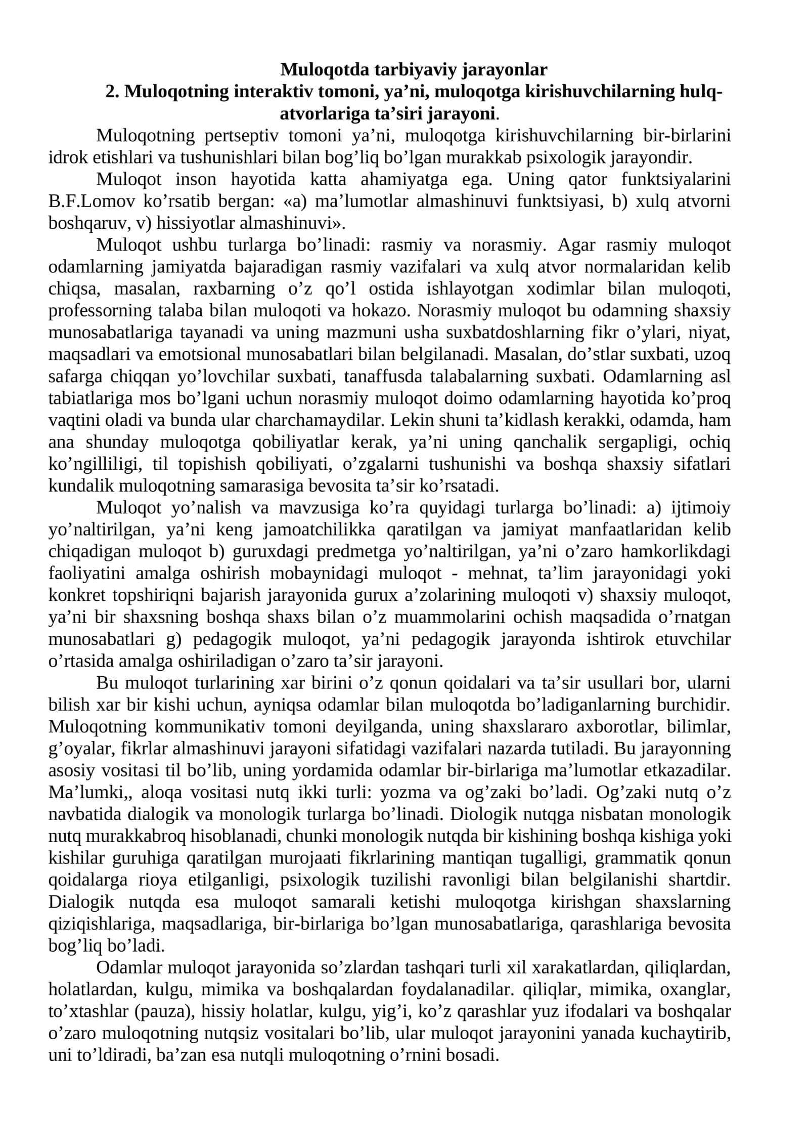 Muloqotda tarbiyaviy jarayonlar 1