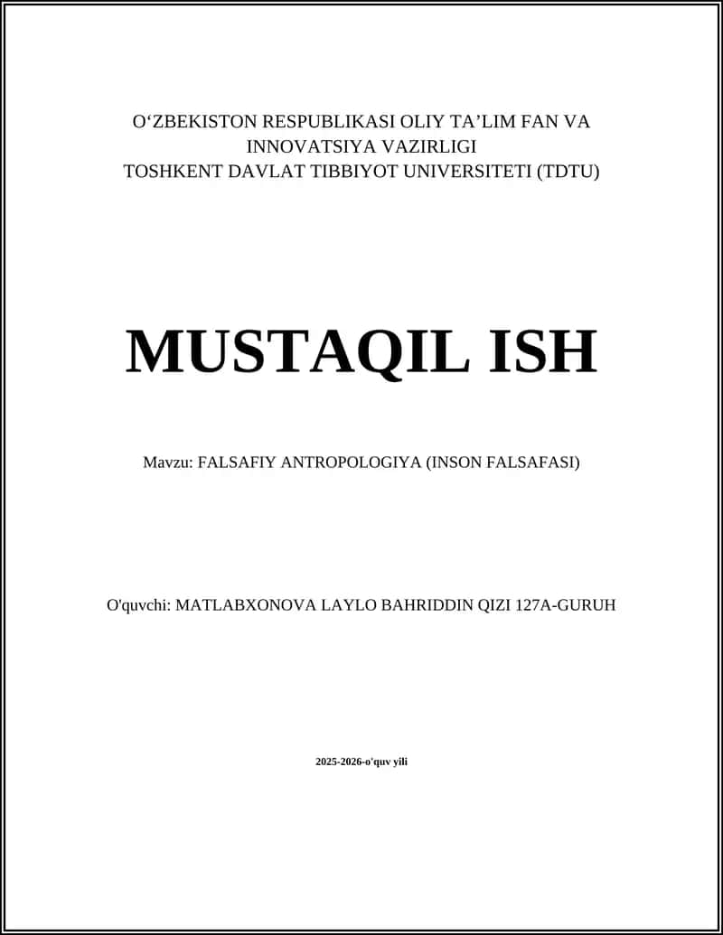 FALSAFIY ANTROPOLOGIYA (INSON FALSAFASI) 1