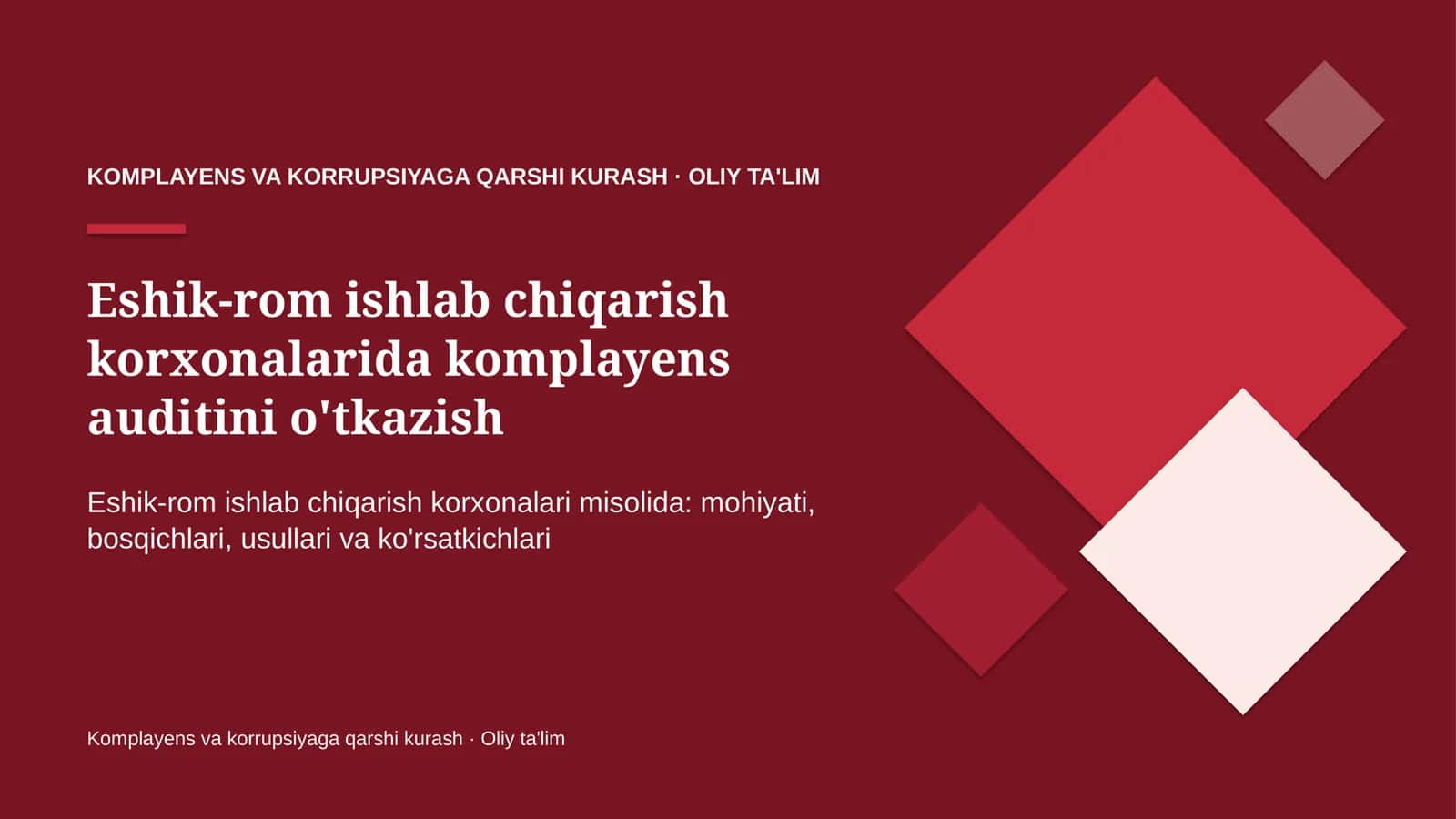 Eshik-rom ishlab chiqarish korxonalarida komplayens auditini o'tkazish 1