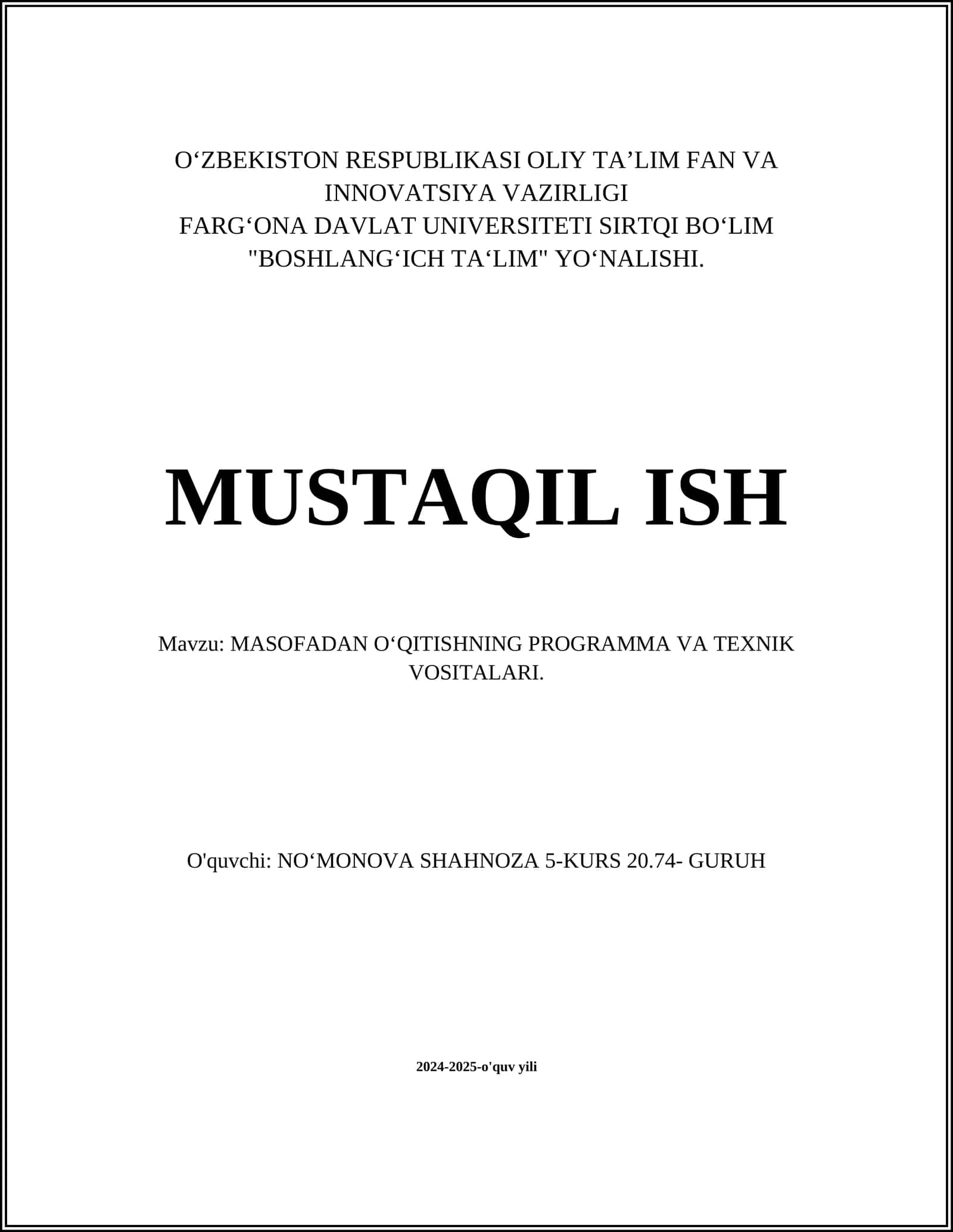 MASOFADAN O‘QITISHNING PROGRAMMA VA TEXNIK VOSITALARI 1