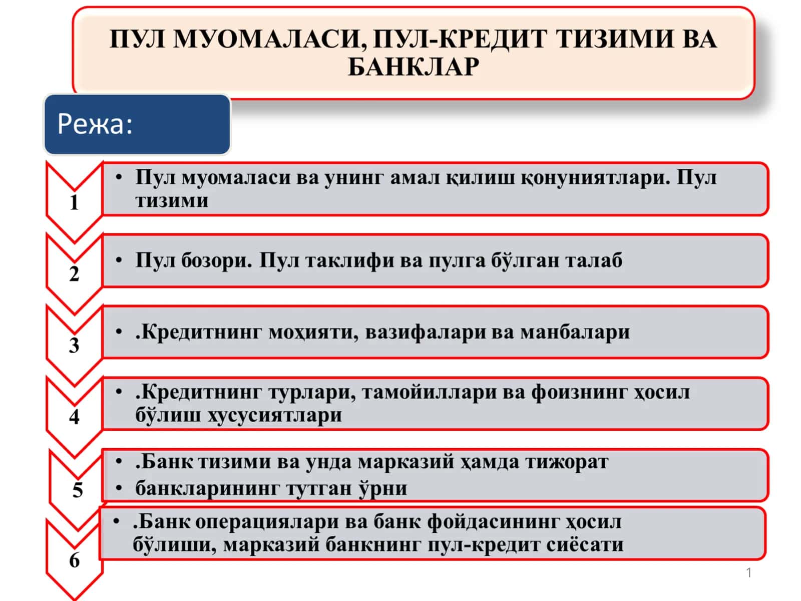 Pul muomalasi, pul-kredit tizimi va banklar 1