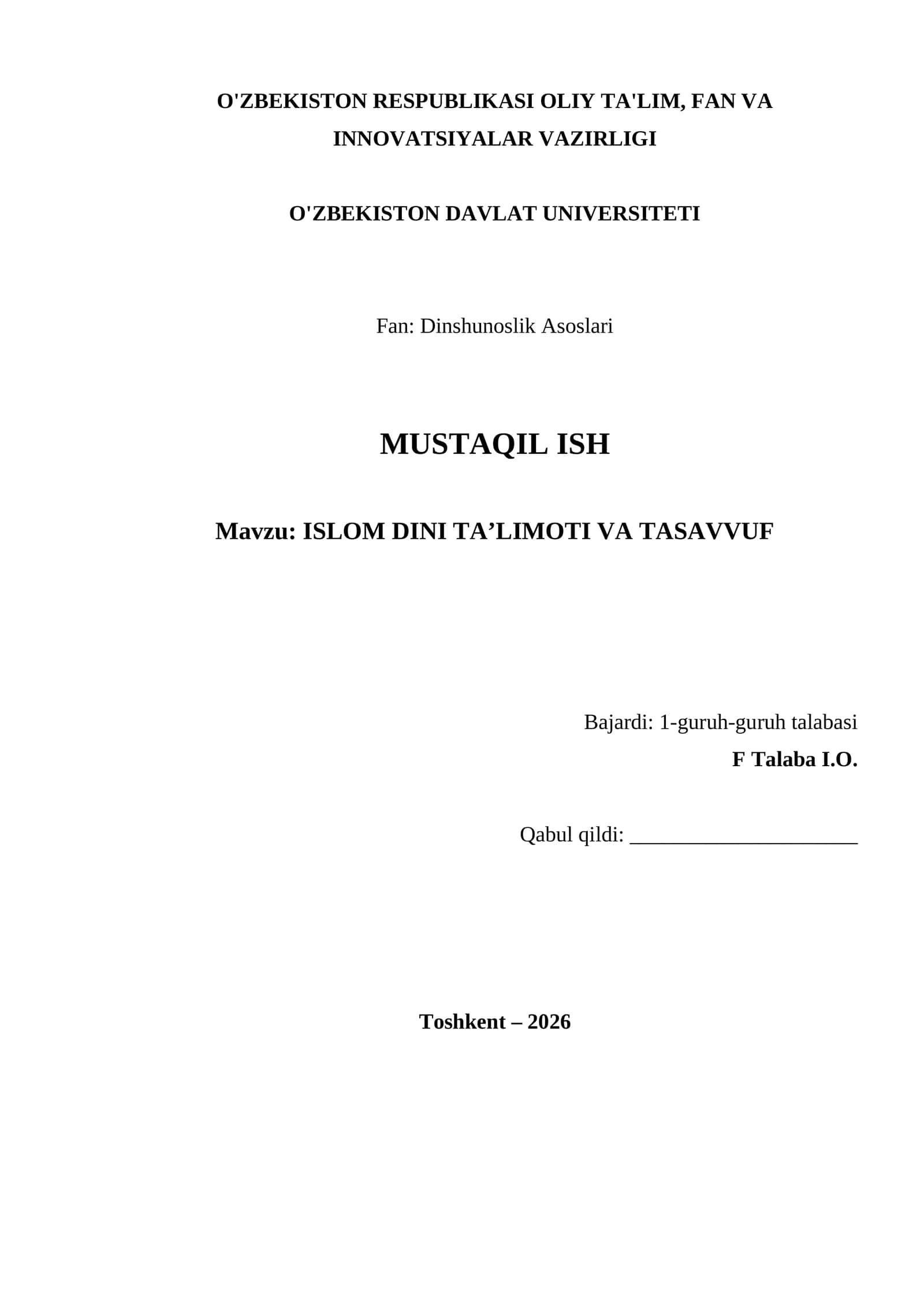 ISLOM DINI TA’LIMOTI VA TASAVVUF 1