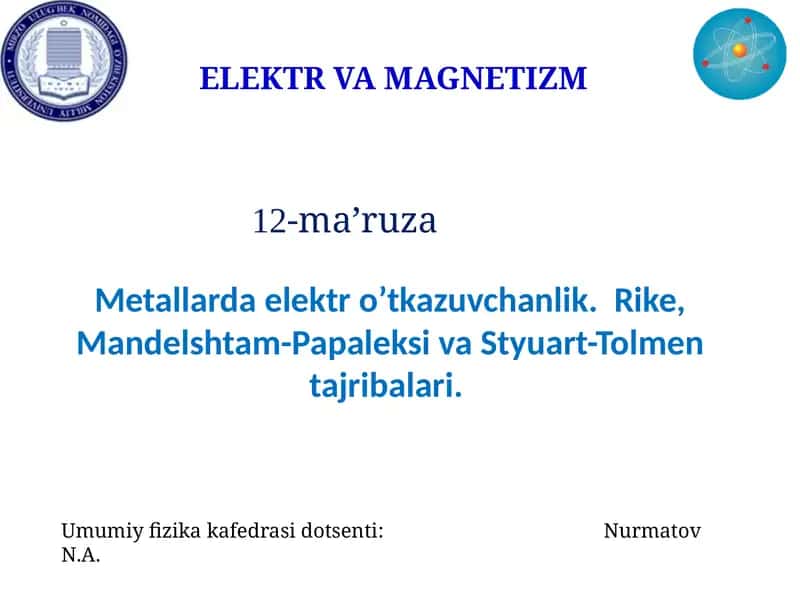 ELEKTR VA MAGNETIZM 1
