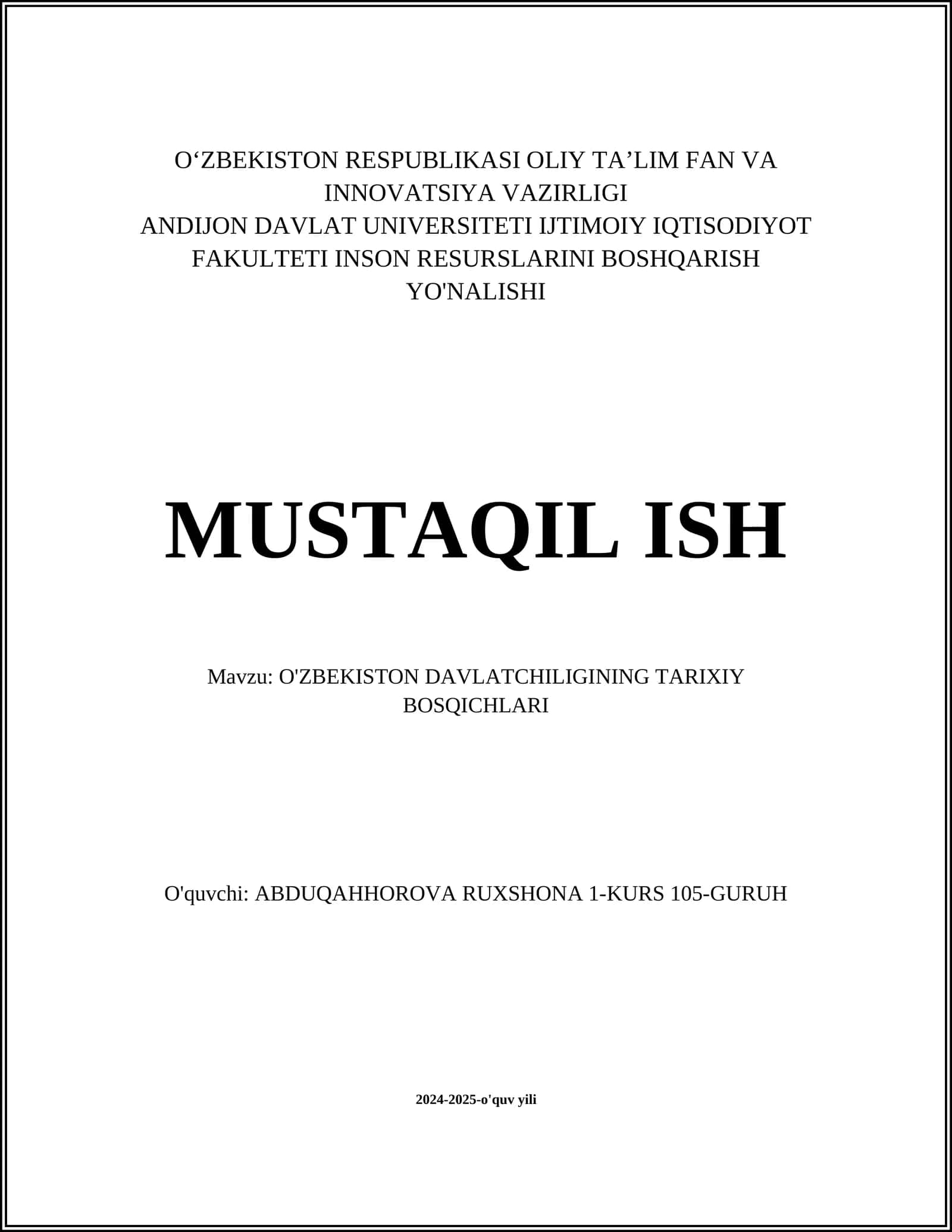 O'ZBEKISTON DAVLATCHILIGINING TARIXIY BOSQICHLARI 1