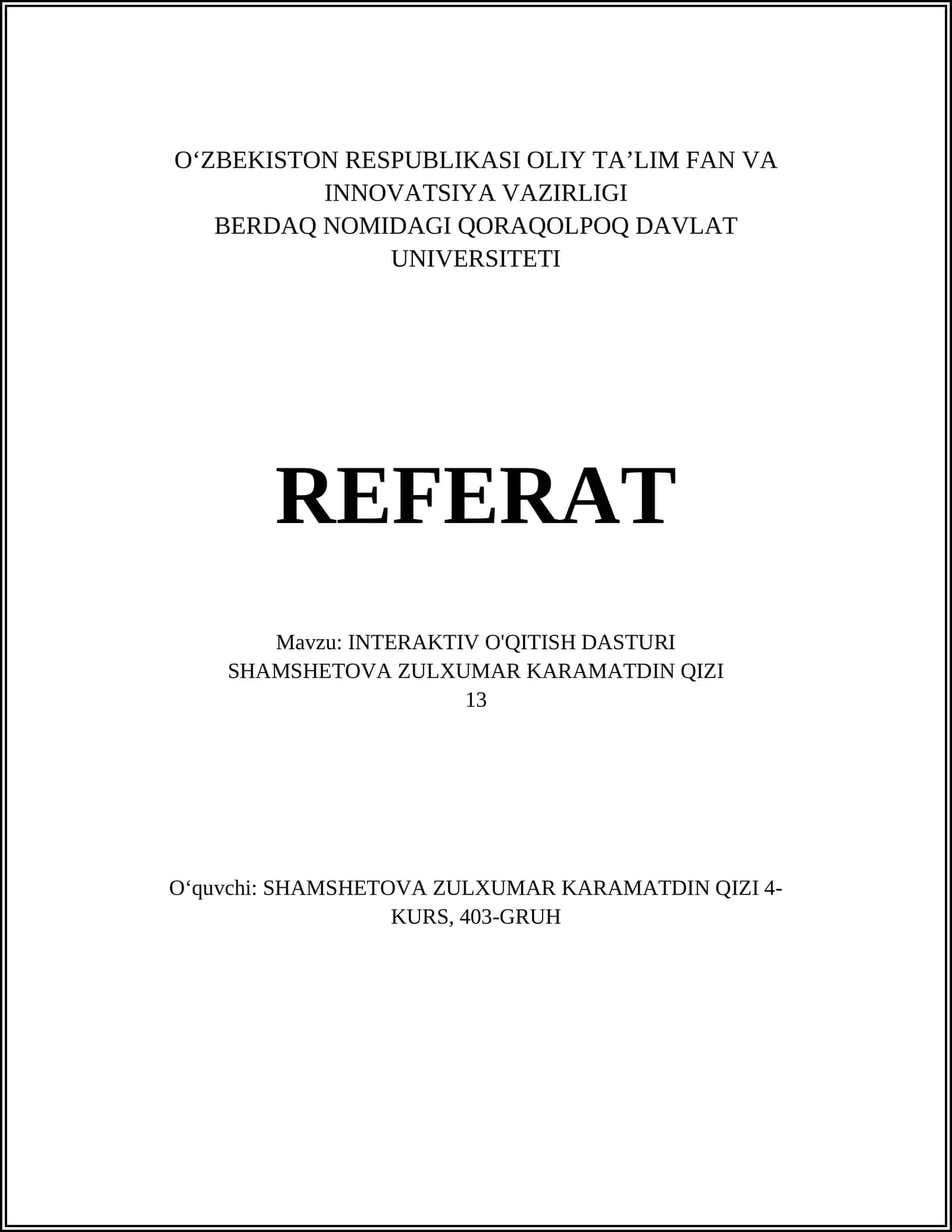 INTERAKTIV O'QITISH DASTURI 1