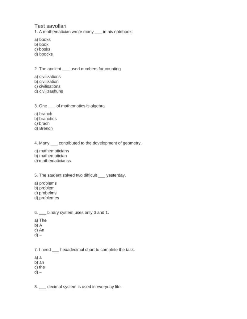 Test savollari 1