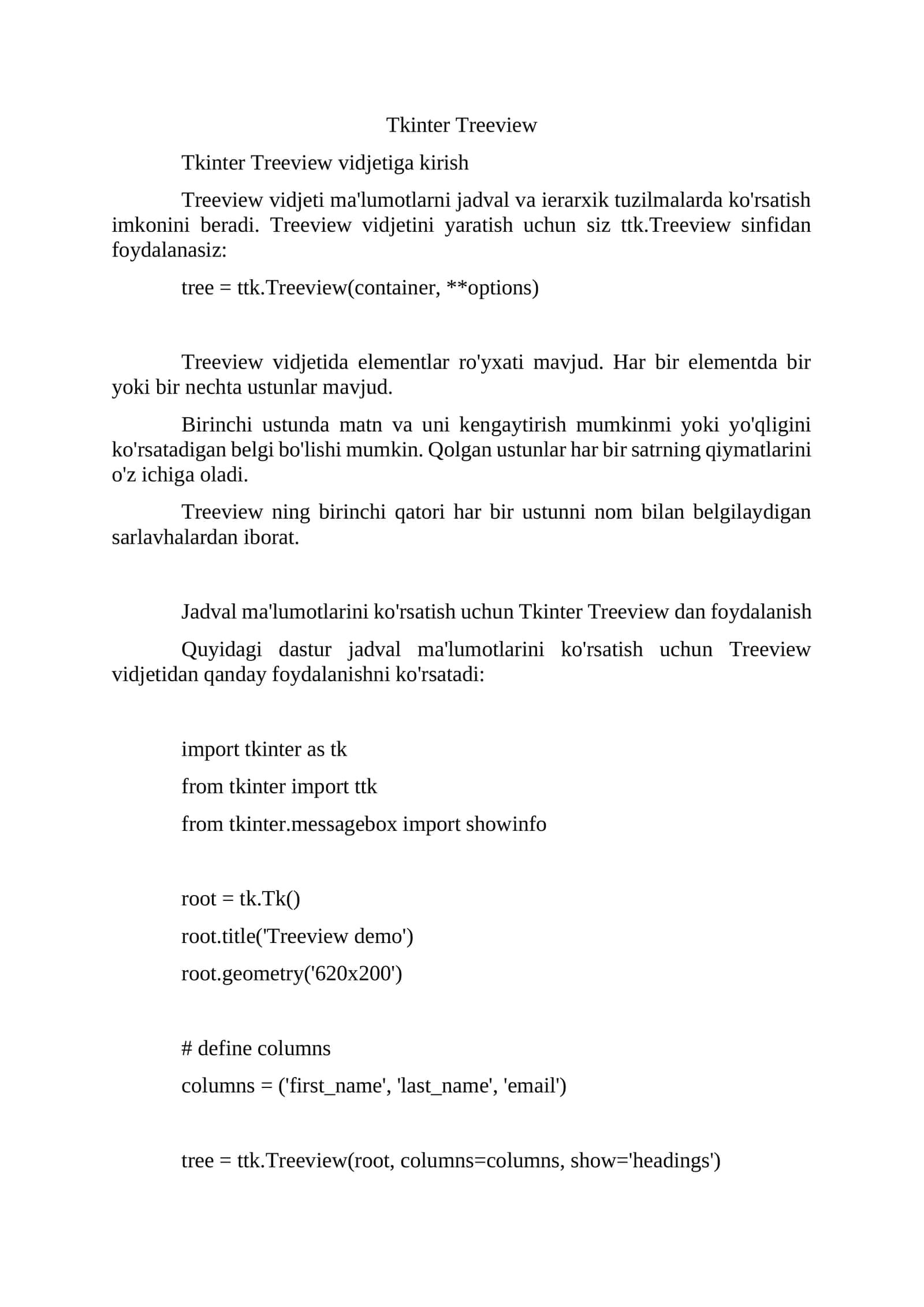Tkinter Treeview 1