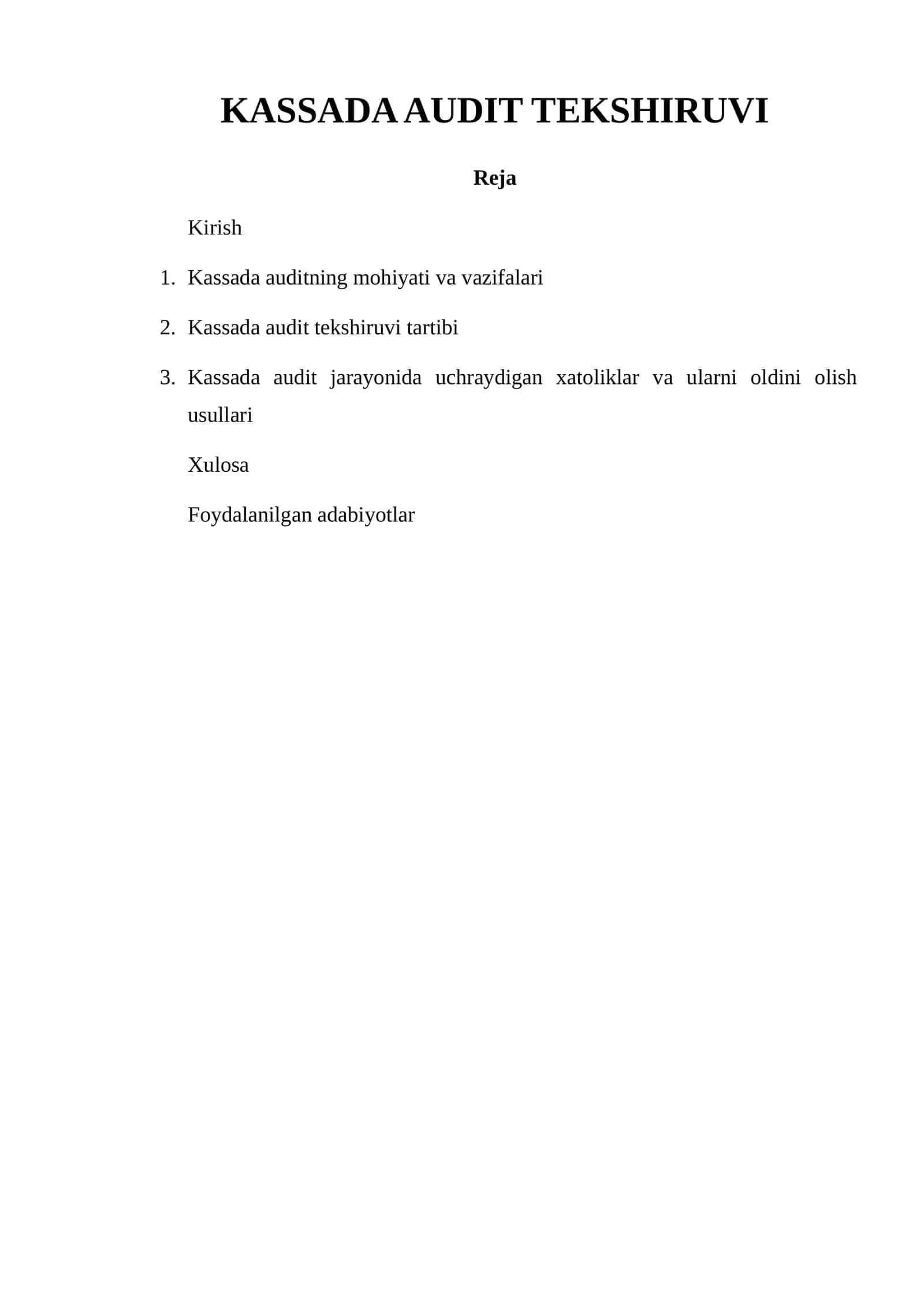 KASSADA AUDIT TEKSHIRUVI 1