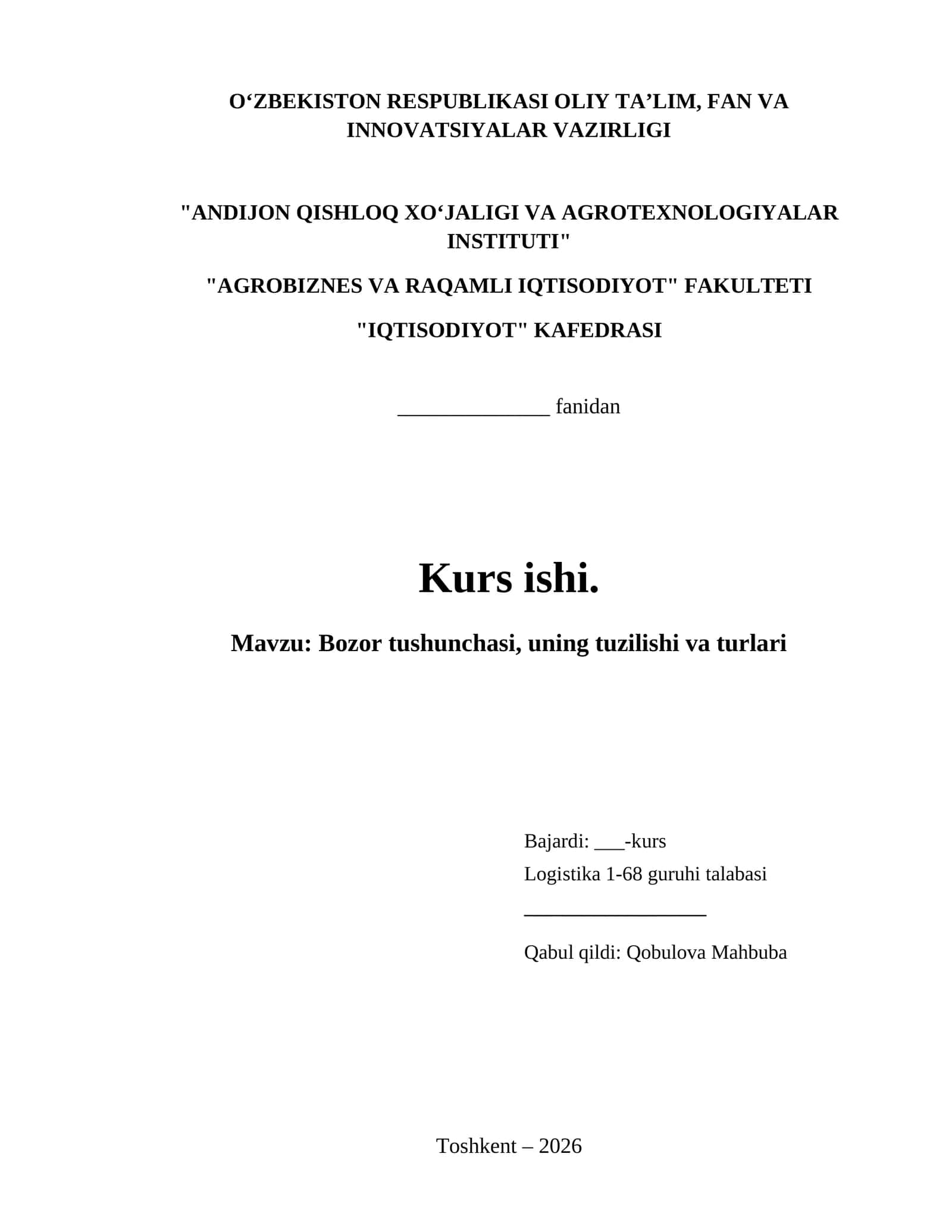 Bozor tushunchasi, uning tuzilishi va turlari 1