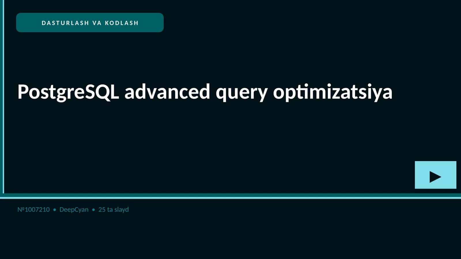 PostgreSQL advanced query optimizatsiya 1