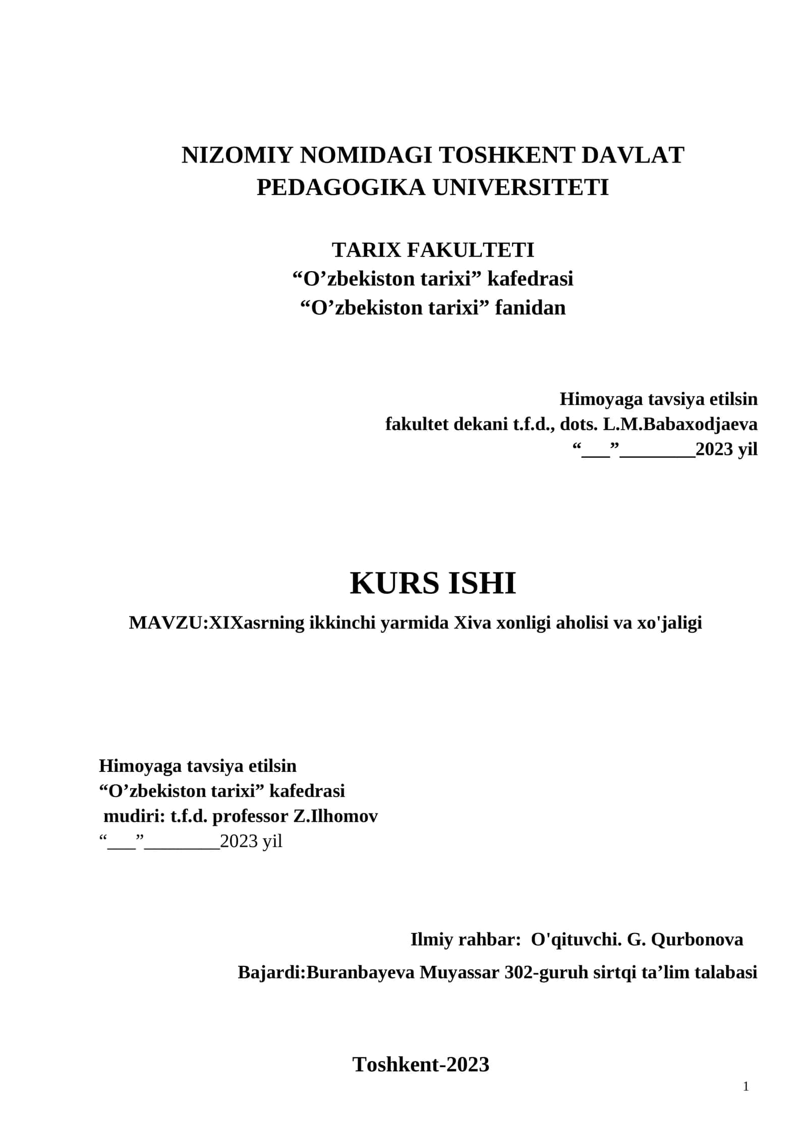 XIX asrda Xiva xonligi aholisi va xo'jaligi 1