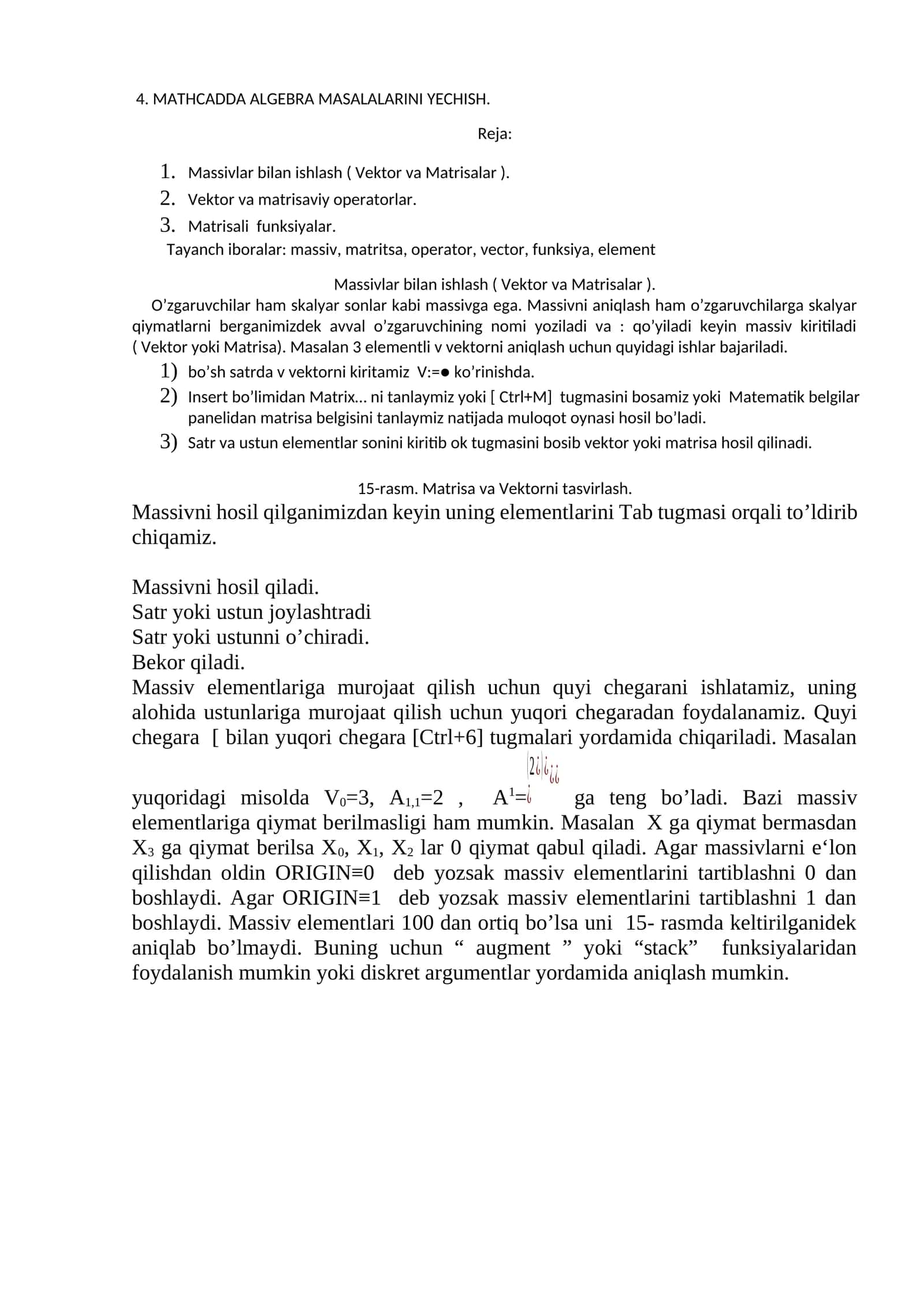 MATHCADDA ALGEBRA MASALALARINI YECHISH 1