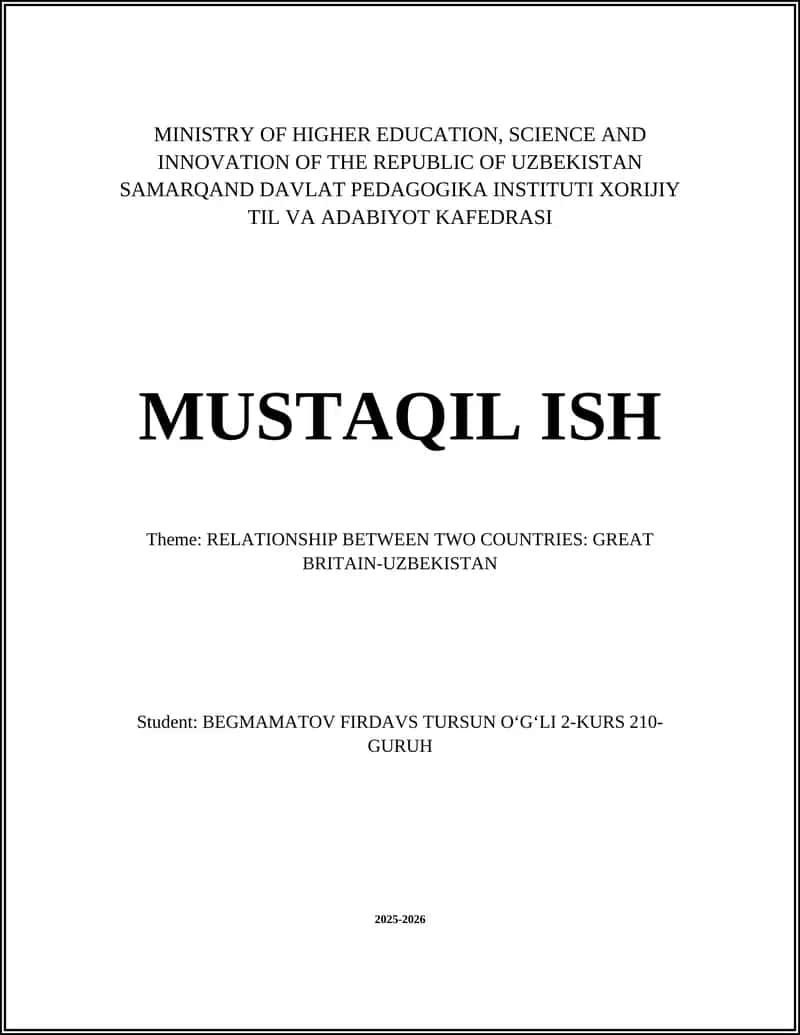 RELATIONSHIP BETWEEN TWO COUNTRIES: GREAT BRITAIN-UZBEKISTAN 1