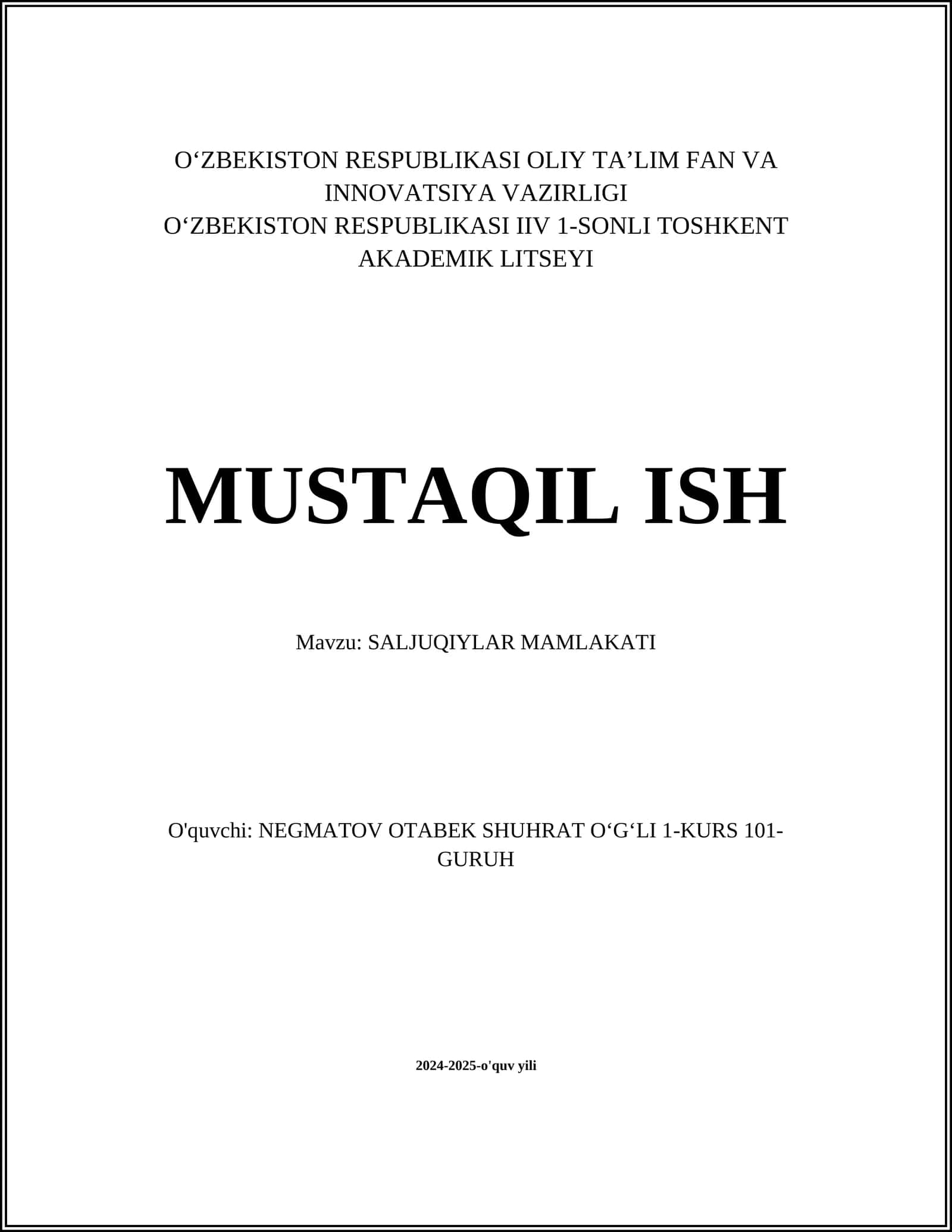 SALJUQIYLAR MAMLAKATI 1