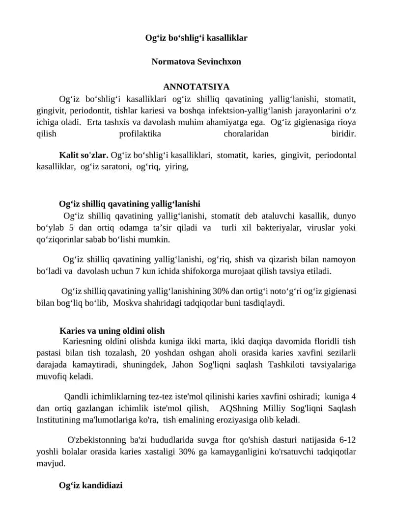 Ogʻiz boʻshligʻi kasalliklari 1