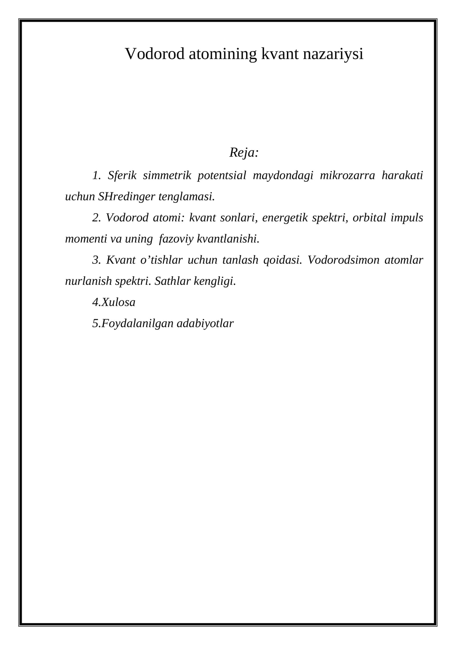 Vodorod аtomining kvant nazariysi 1