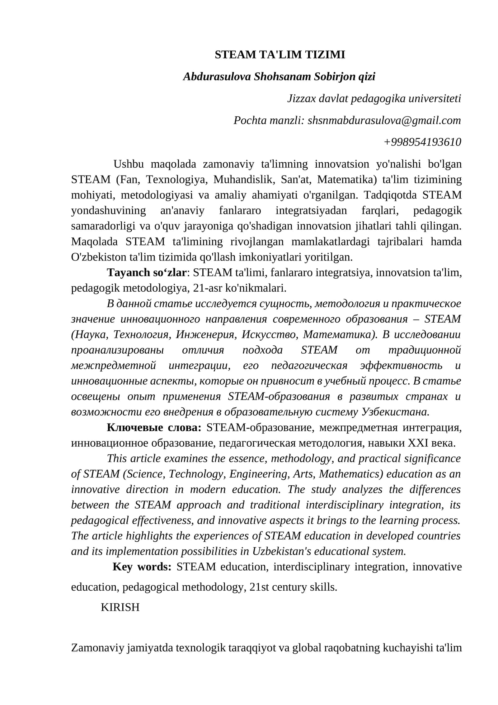 STEAM TA'LIM TIZIMI (STEM Education System) 1