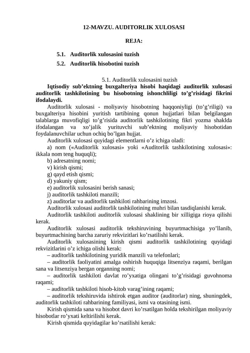 Auditorlik xulosasi 1